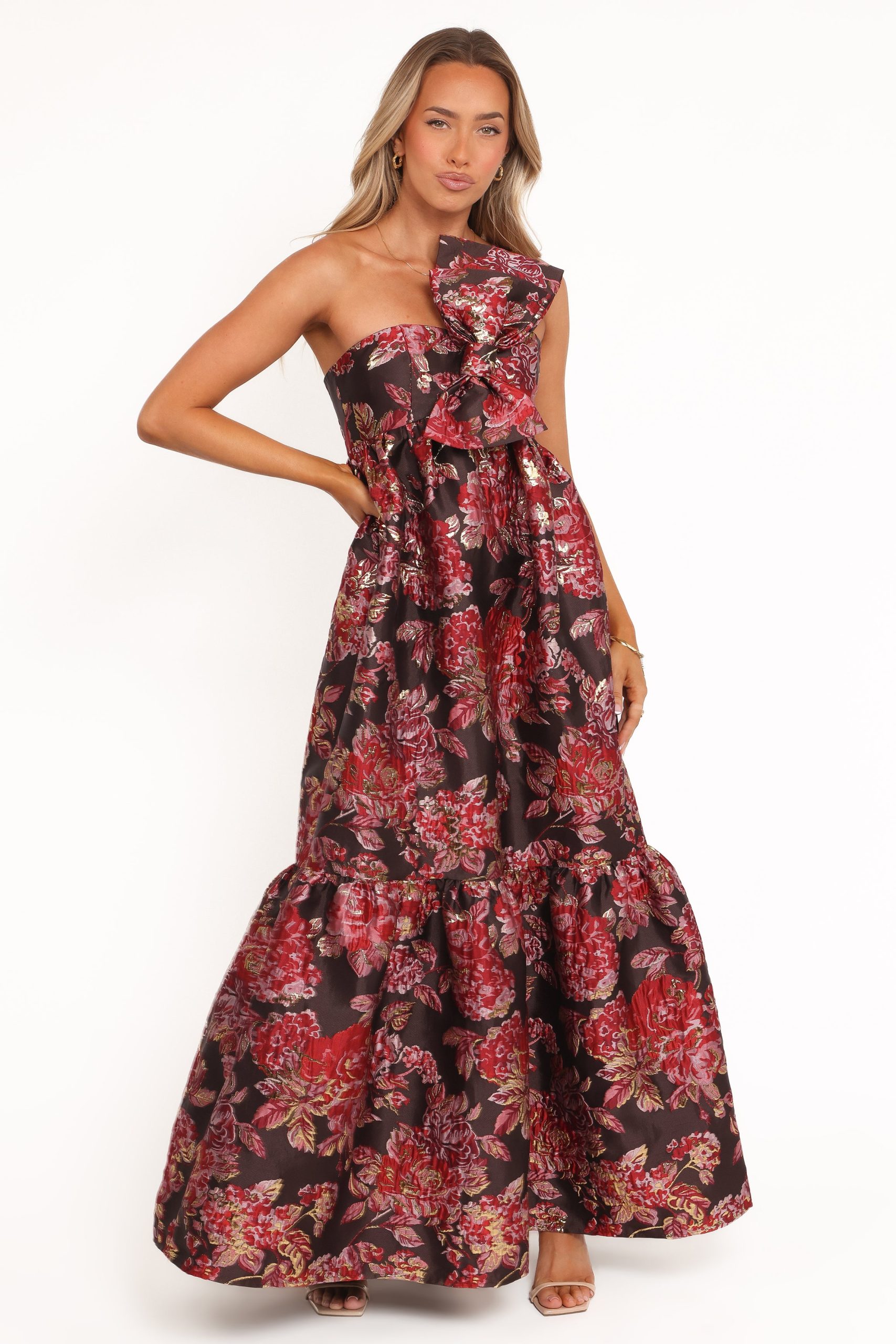 Betina Bow Front Maxi Dress - Brown Floral - Image 2