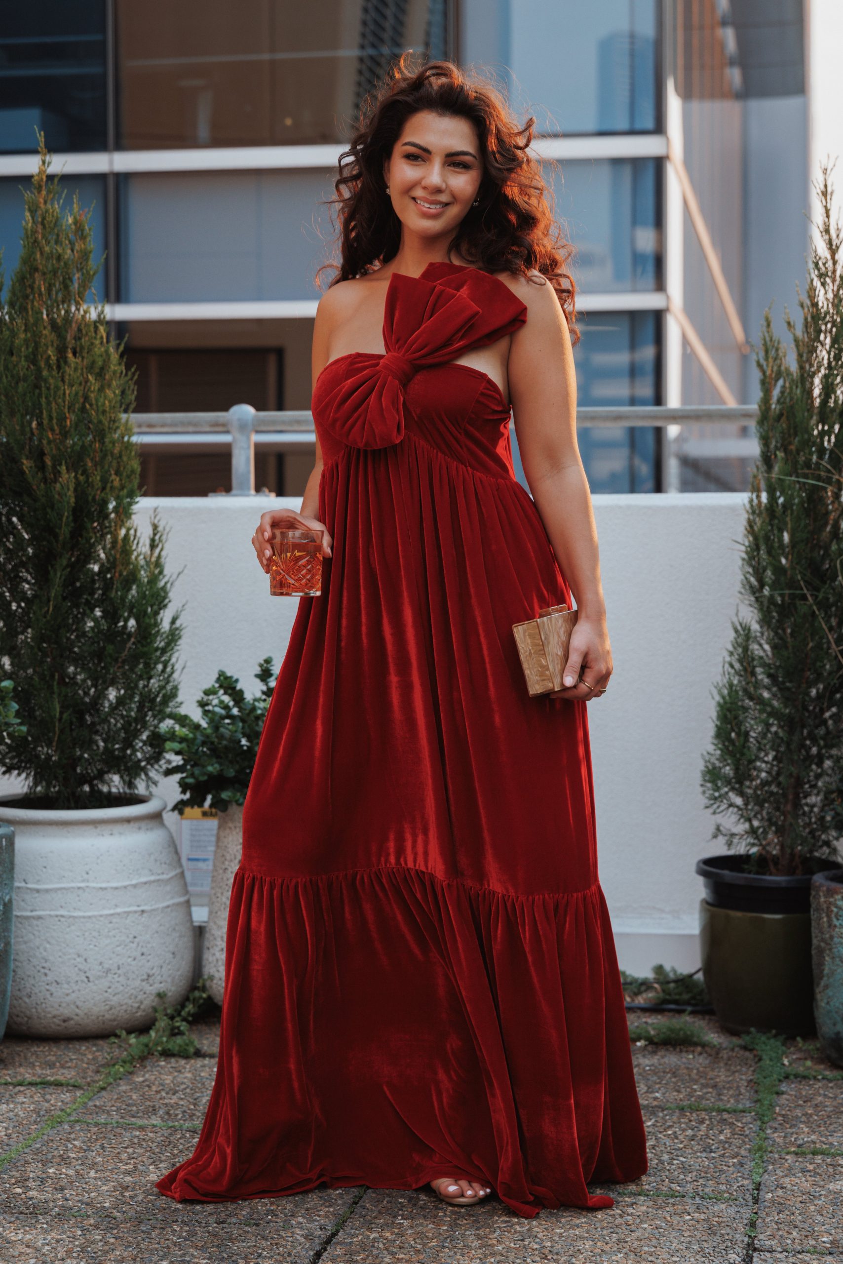 Betina Bow Front Maxi Dress - Red Velvet - Image 7