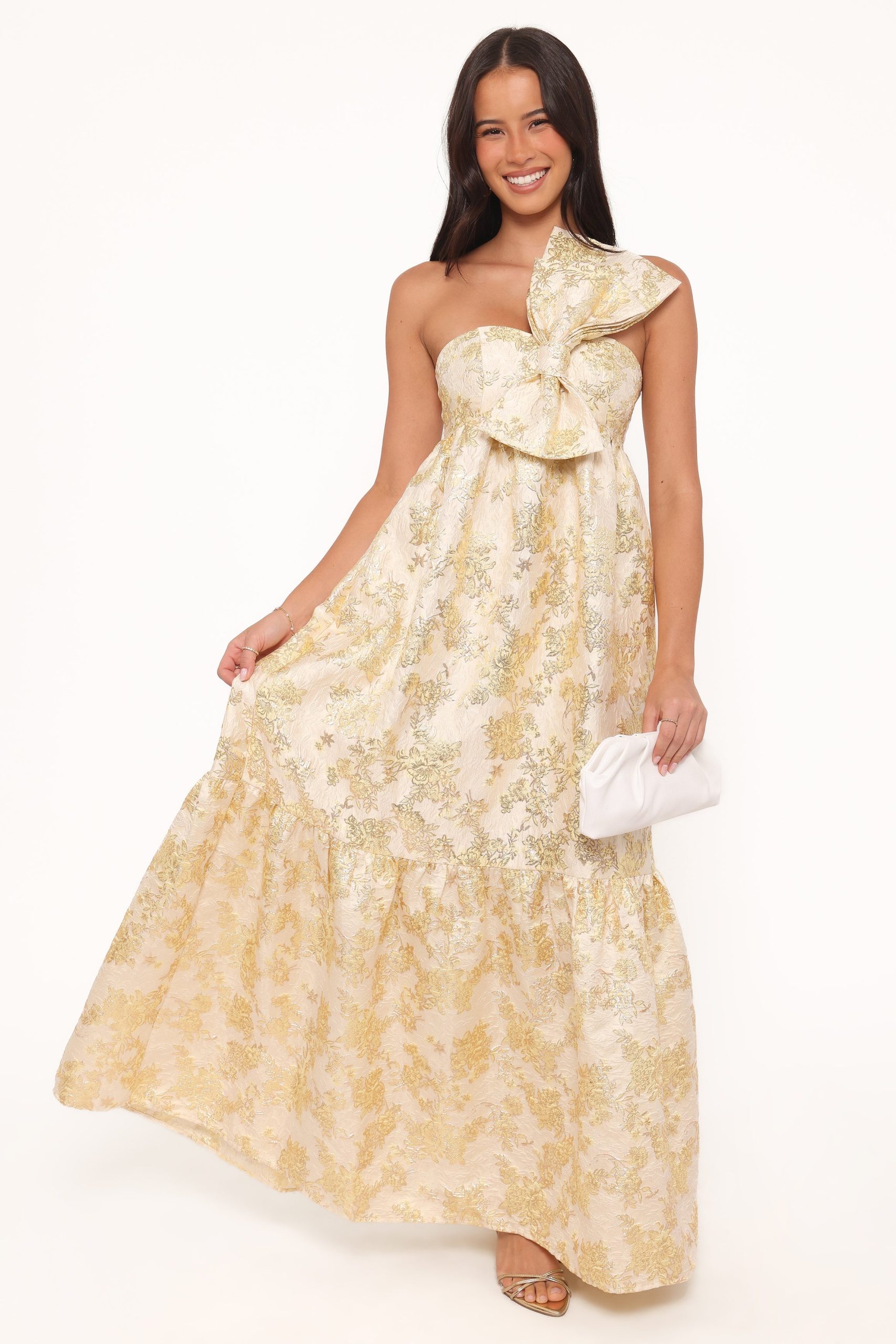 Betina Bow Front Maxi Dress - Yellow Brocade - Image 2