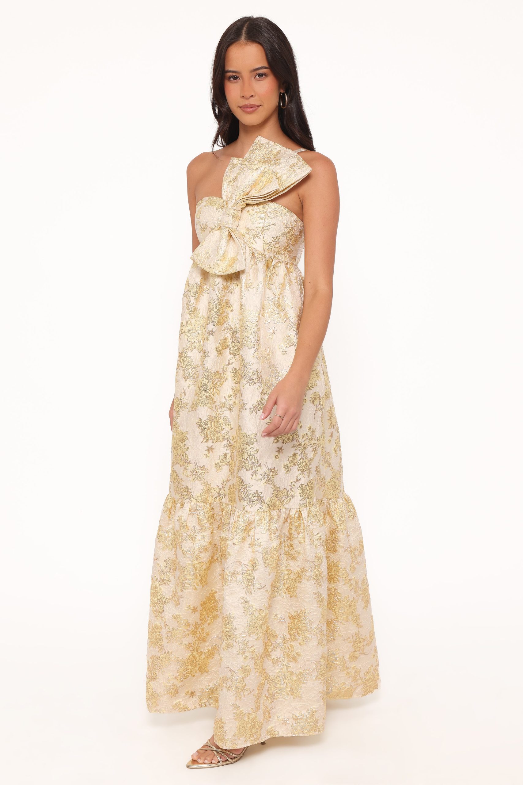 Betina Bow Front Maxi Dress - Yellow Brocade - Image 4