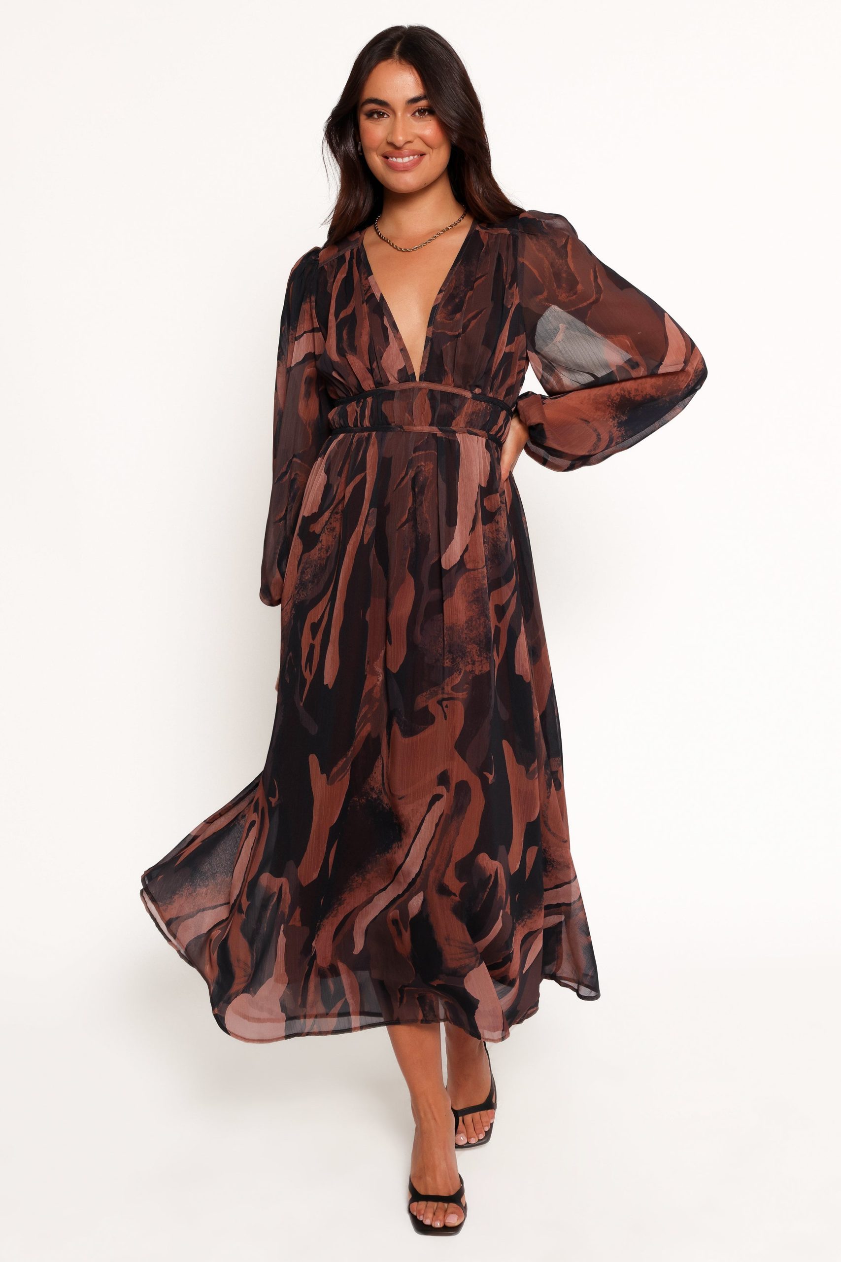Blayze Long Sleeve Maxi Dress - Brown Print - Image 3
