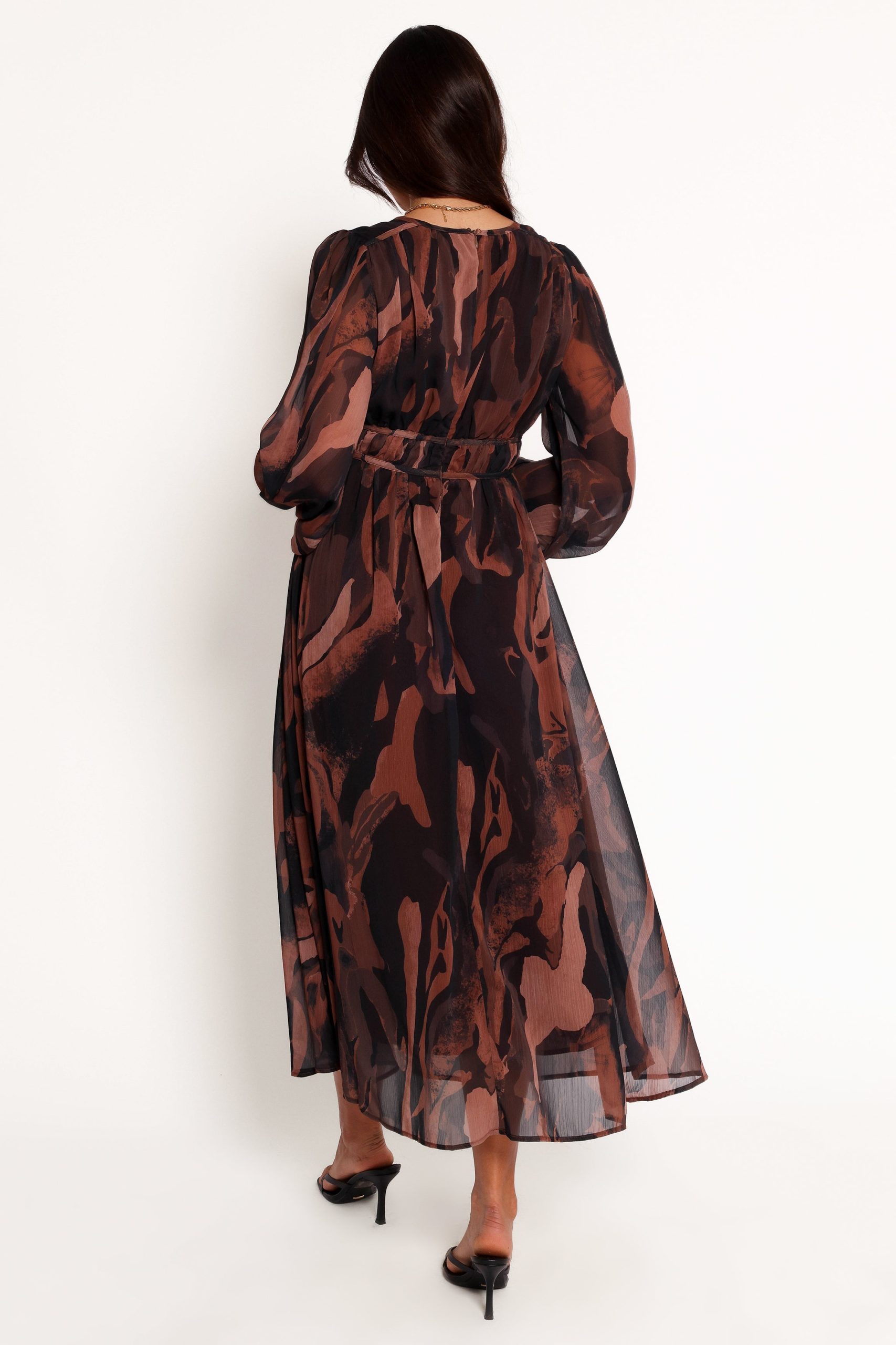 Blayze Long Sleeve Maxi Dress - Brown Print - Image 4