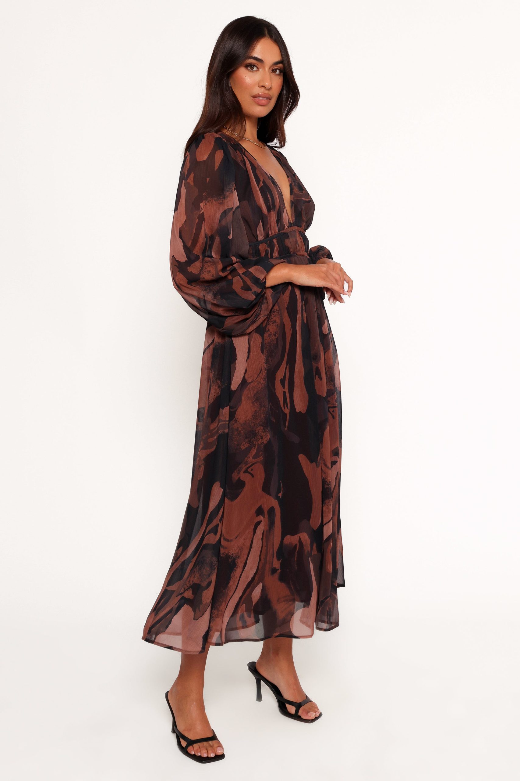 Blayze Long Sleeve Maxi Dress - Brown Print - Image 5