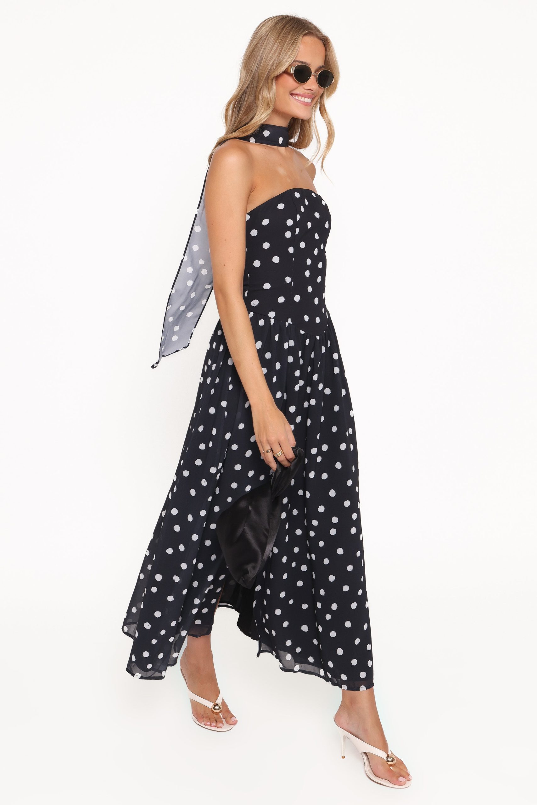 Boston Strapless Maxi Dress - Black Polka Dot - Image 3