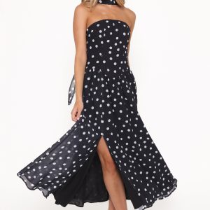 Boston Strapless Maxi Dress - Black Polka Dot