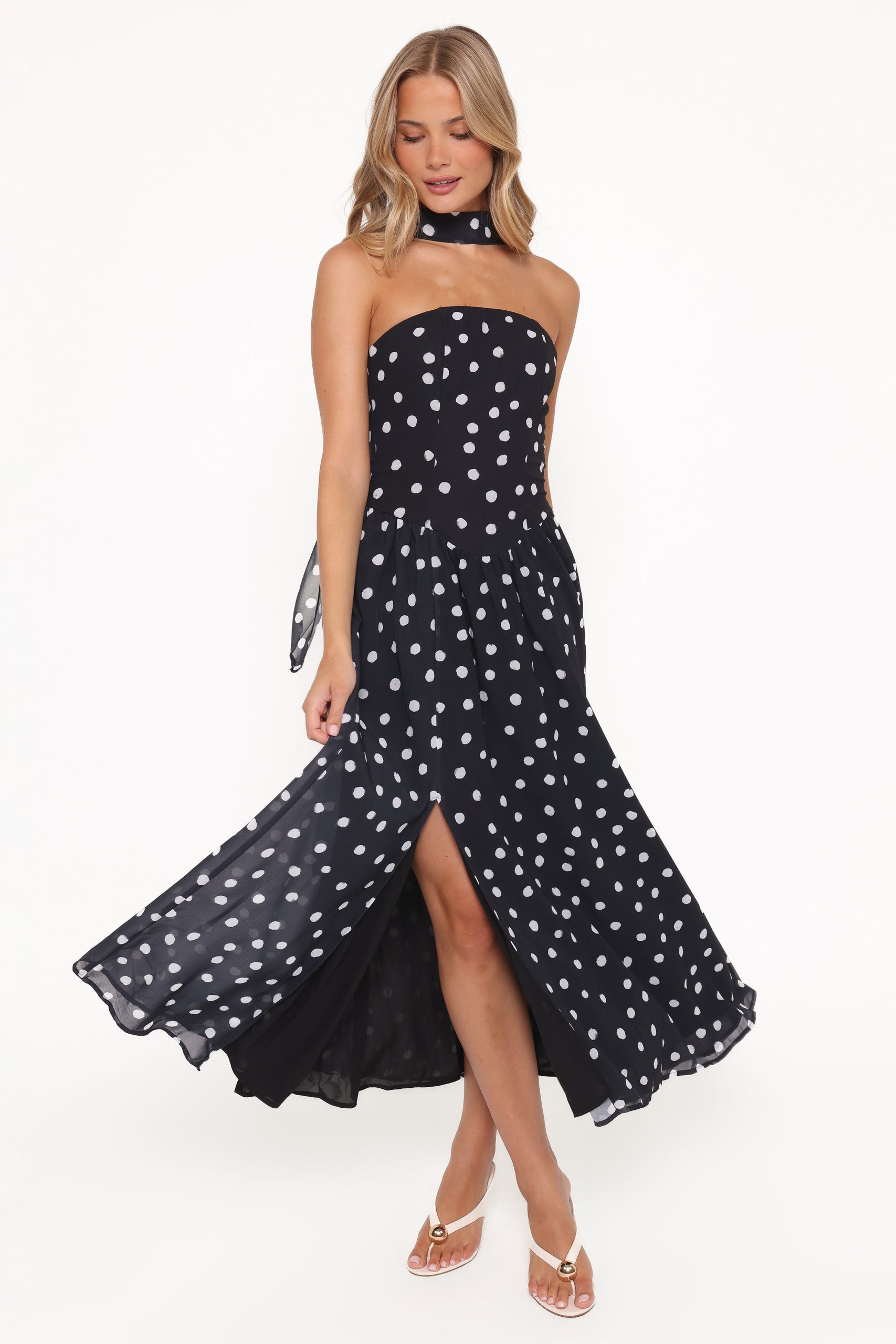 Boston Strapless Maxi Dress - Black Polka Dot