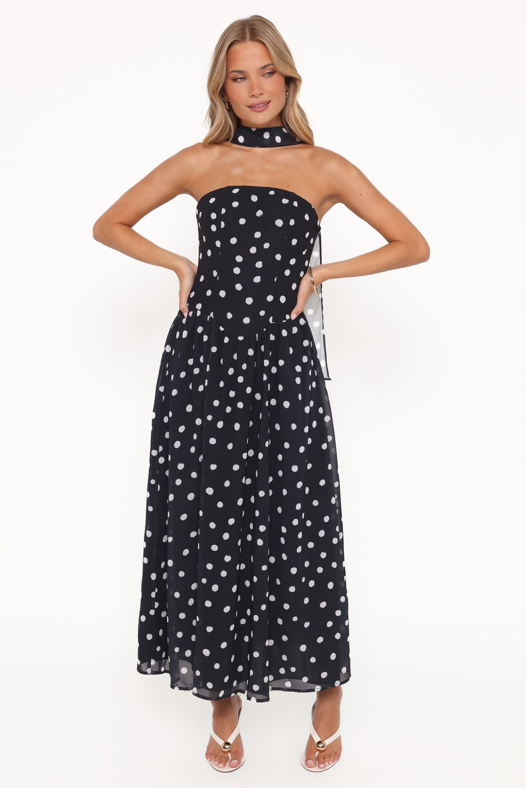 Boston Strapless Maxi Dress - Black Polka Dot - Image 5