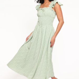 Bronte Midi Dress - Green Floral