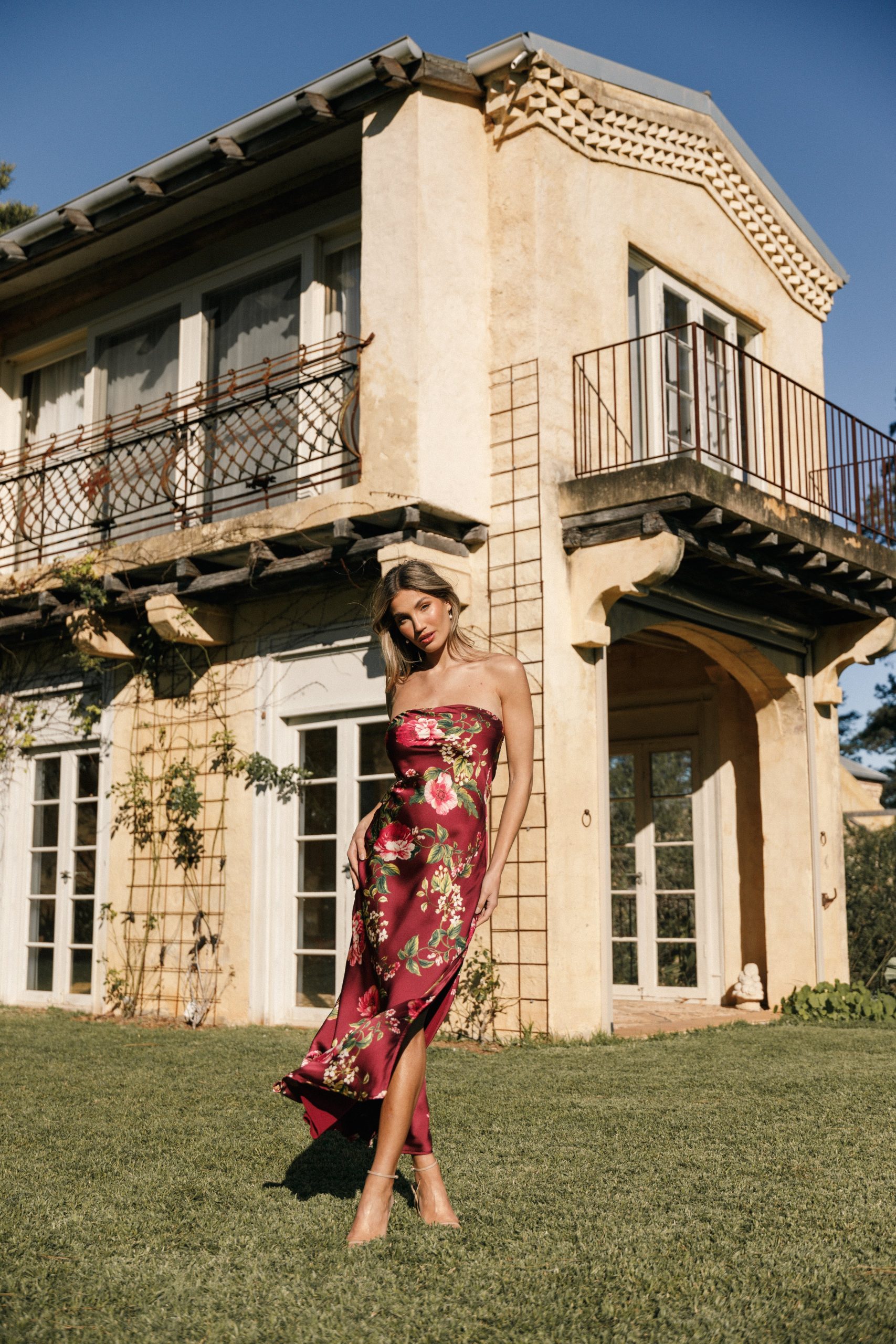 Bryden Maxi Strapless Dress - Burgundy Floral - Image 2