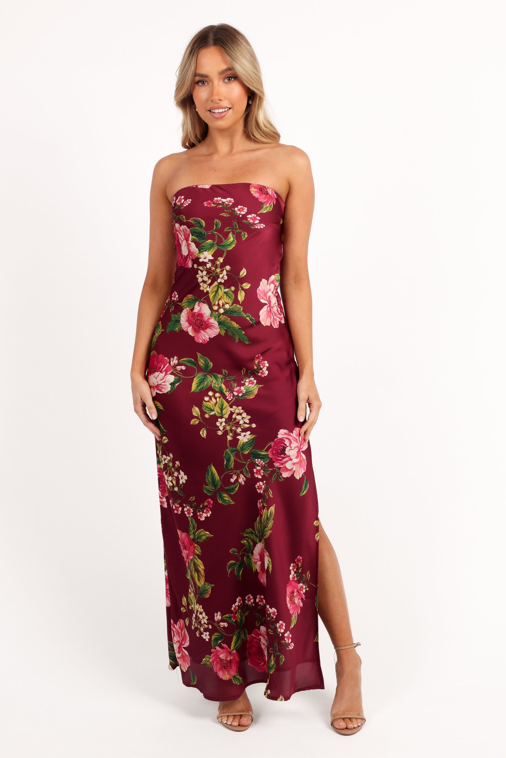 Bryden Maxi Strapless Dress - Burgundy Floral - Image 3