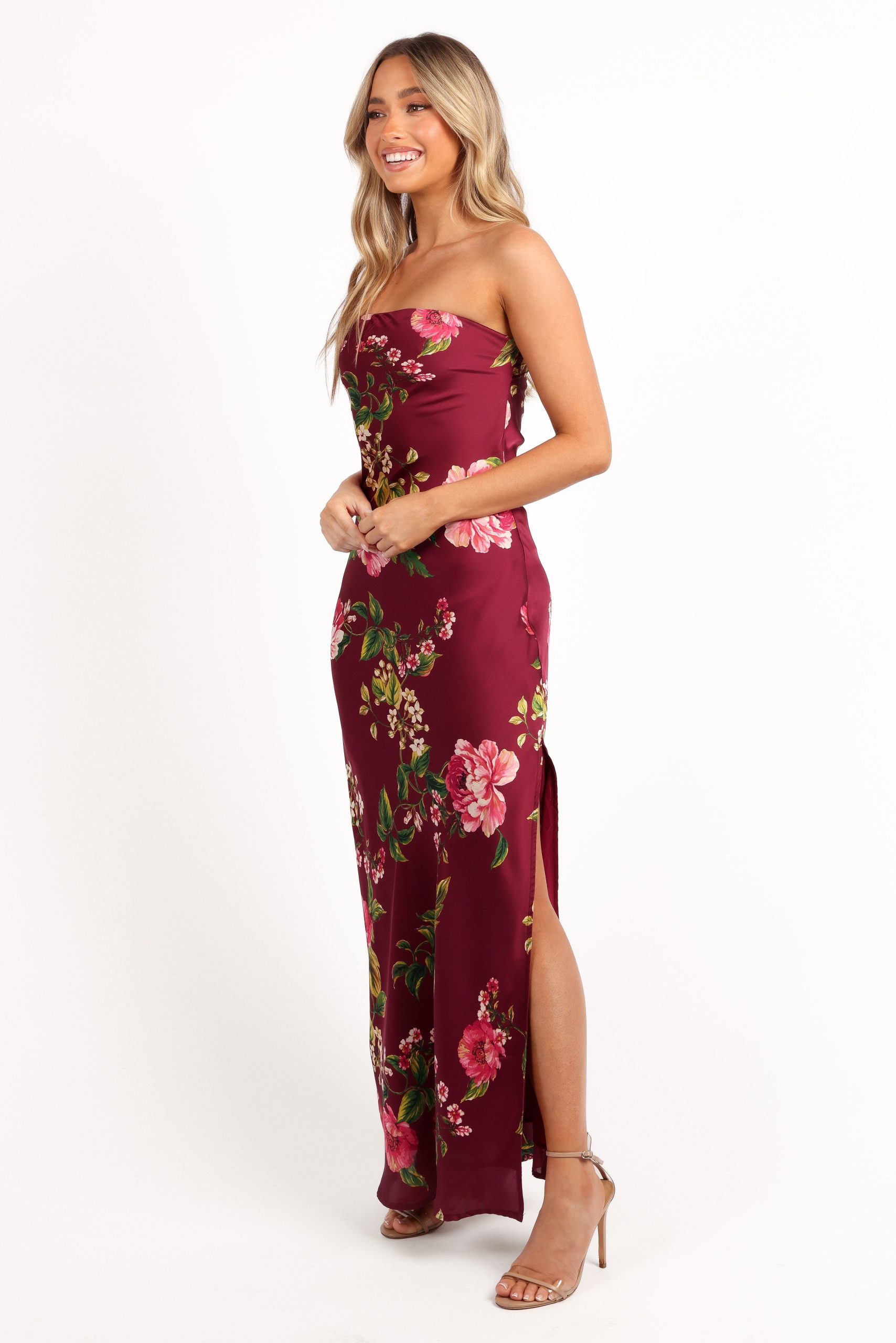 Bryden Maxi Strapless Dress - Burgundy Floral - Image 4