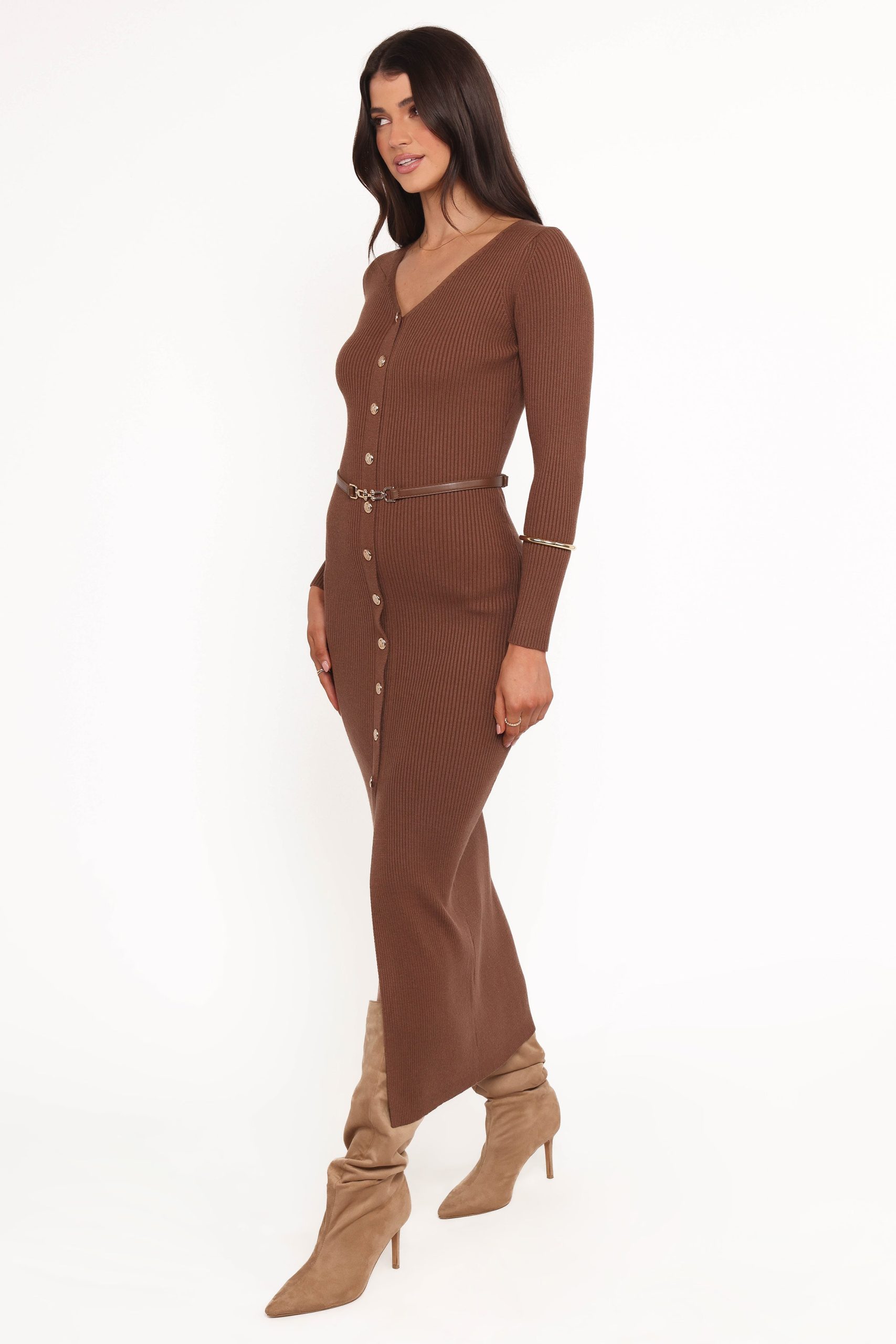 Brydie Long Sleeve Midi Dress - Chocolate Brown - Image 3