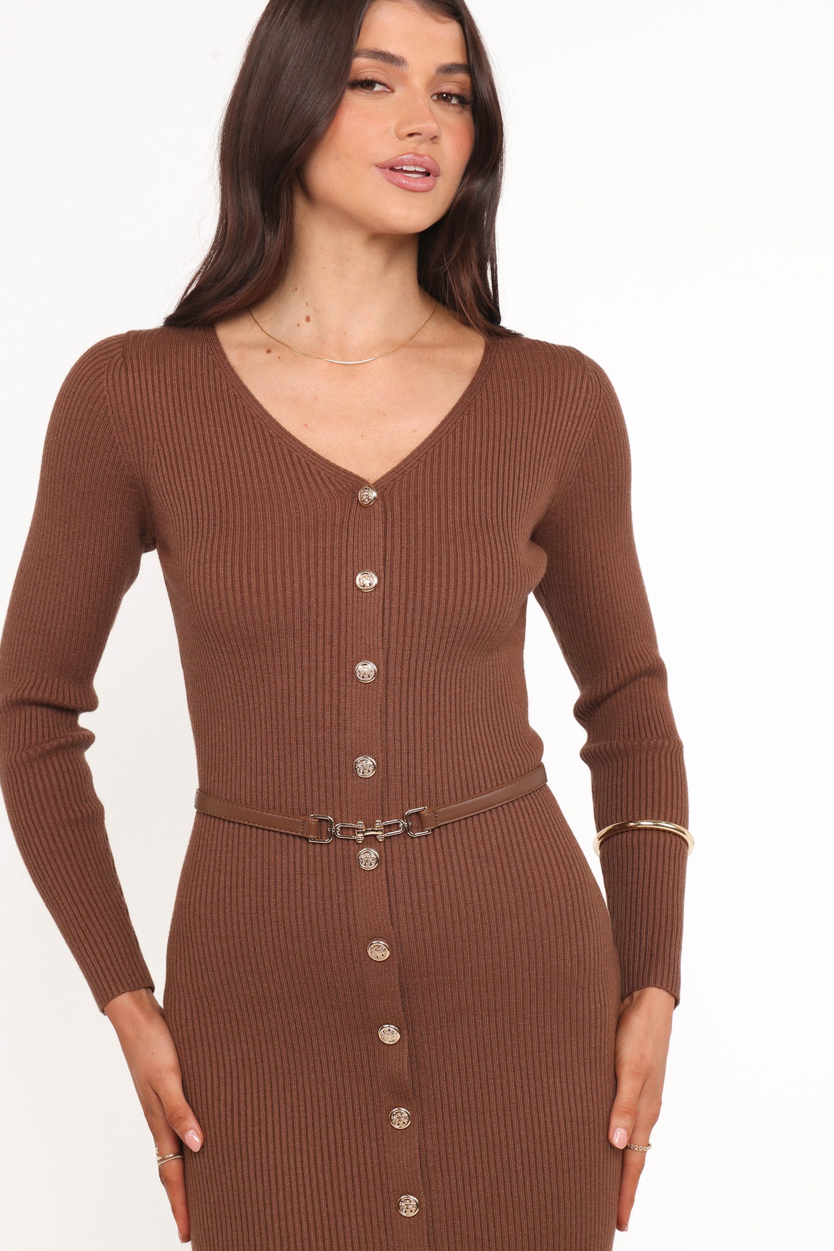 Brydie Long Sleeve Midi Dress - Chocolate Brown - Image 2
