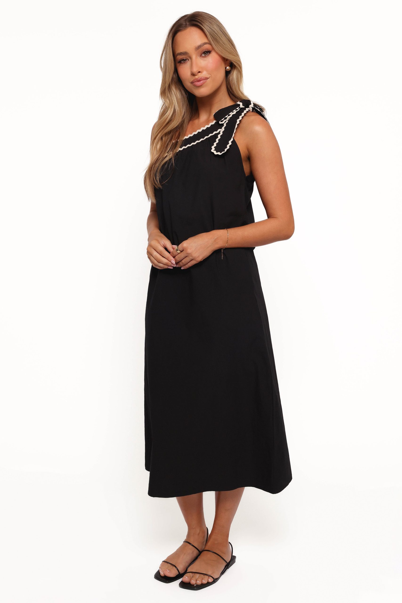 Brynlee One Shoulder Midi Dress - Black/Cream - Image 3