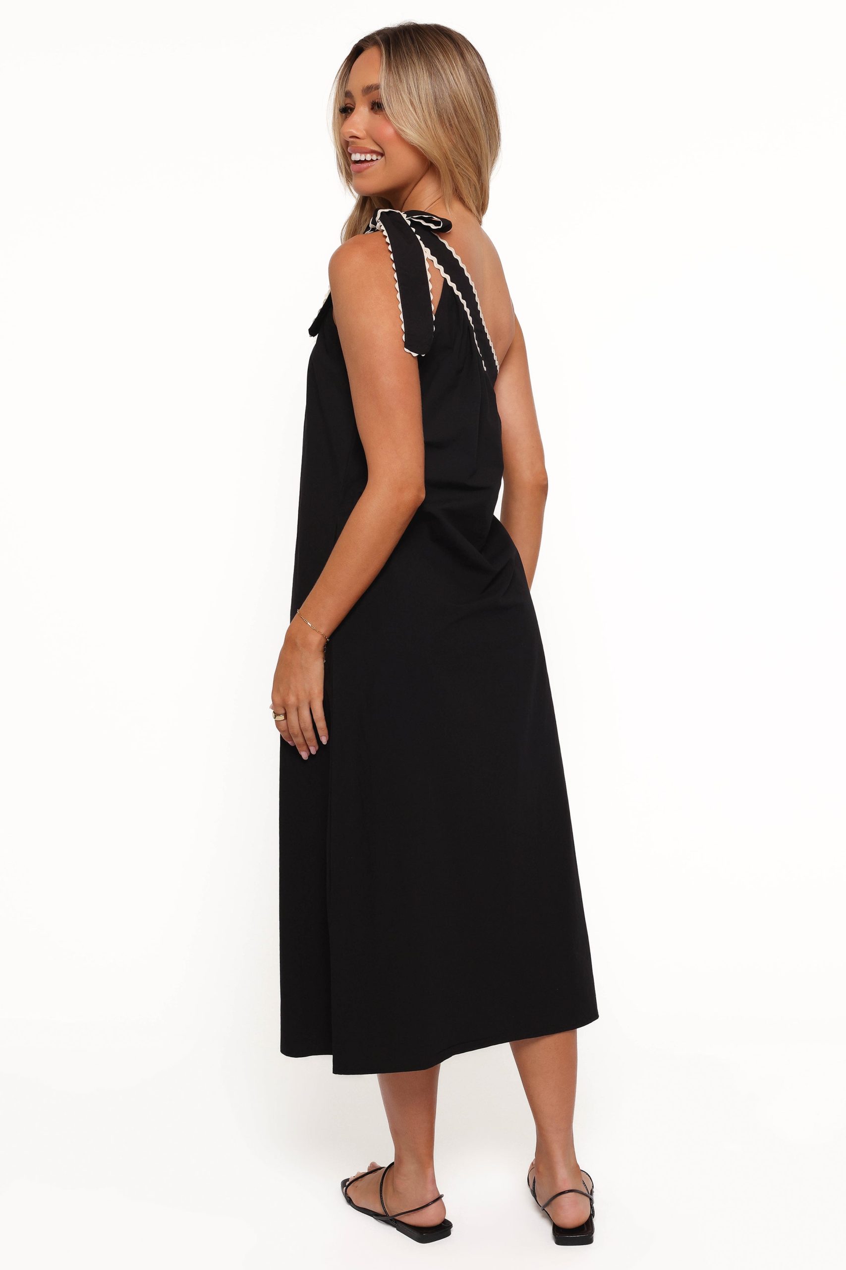 Brynlee One Shoulder Midi Dress - Black/Cream - Image 4