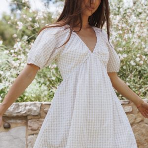 Cadhla Mini Dress - Beige Gingham