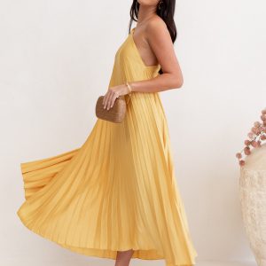 Cali One Shoulder Midi Dress - Saffron
