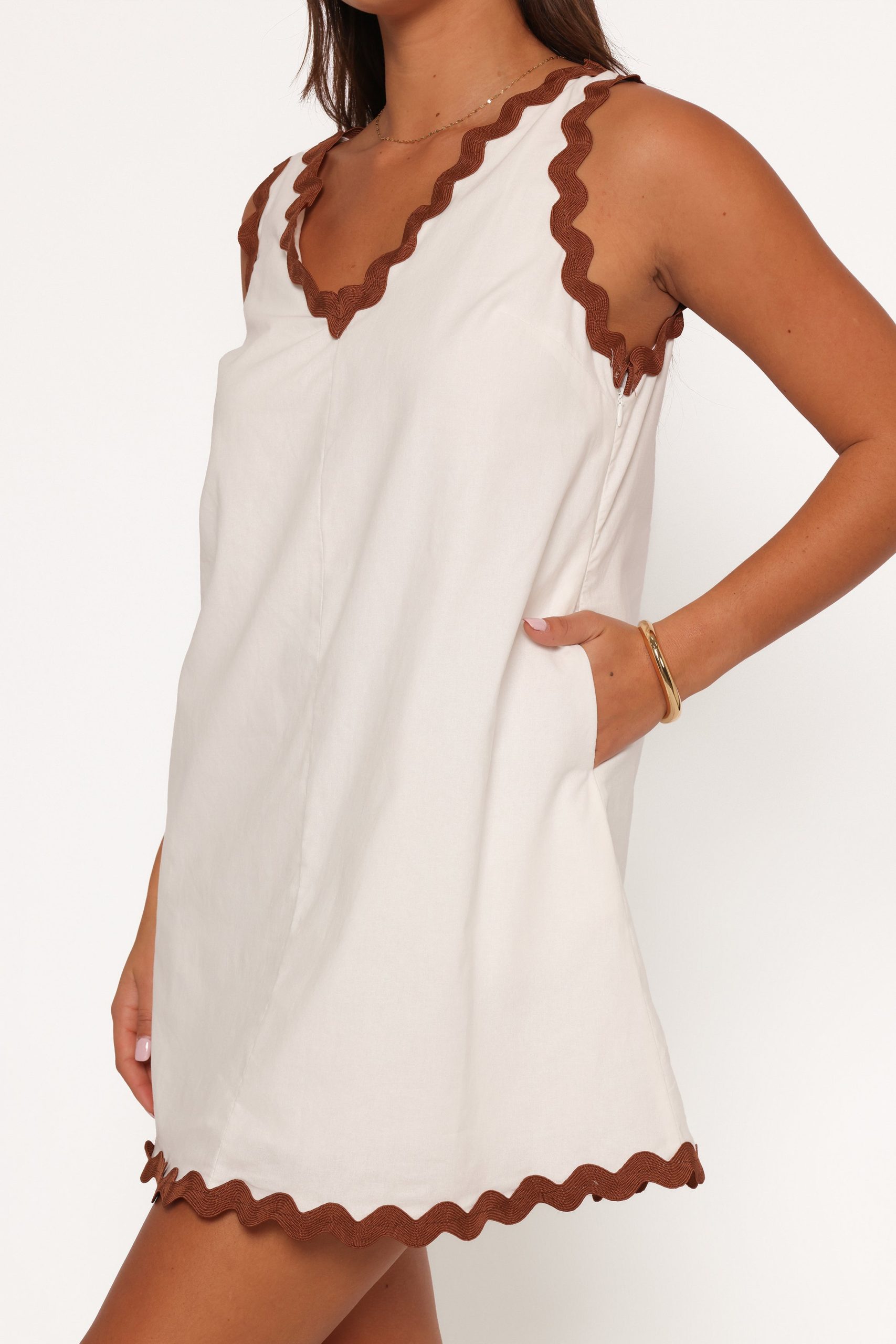 Calliope Mini Dress - White Tan - Image 8