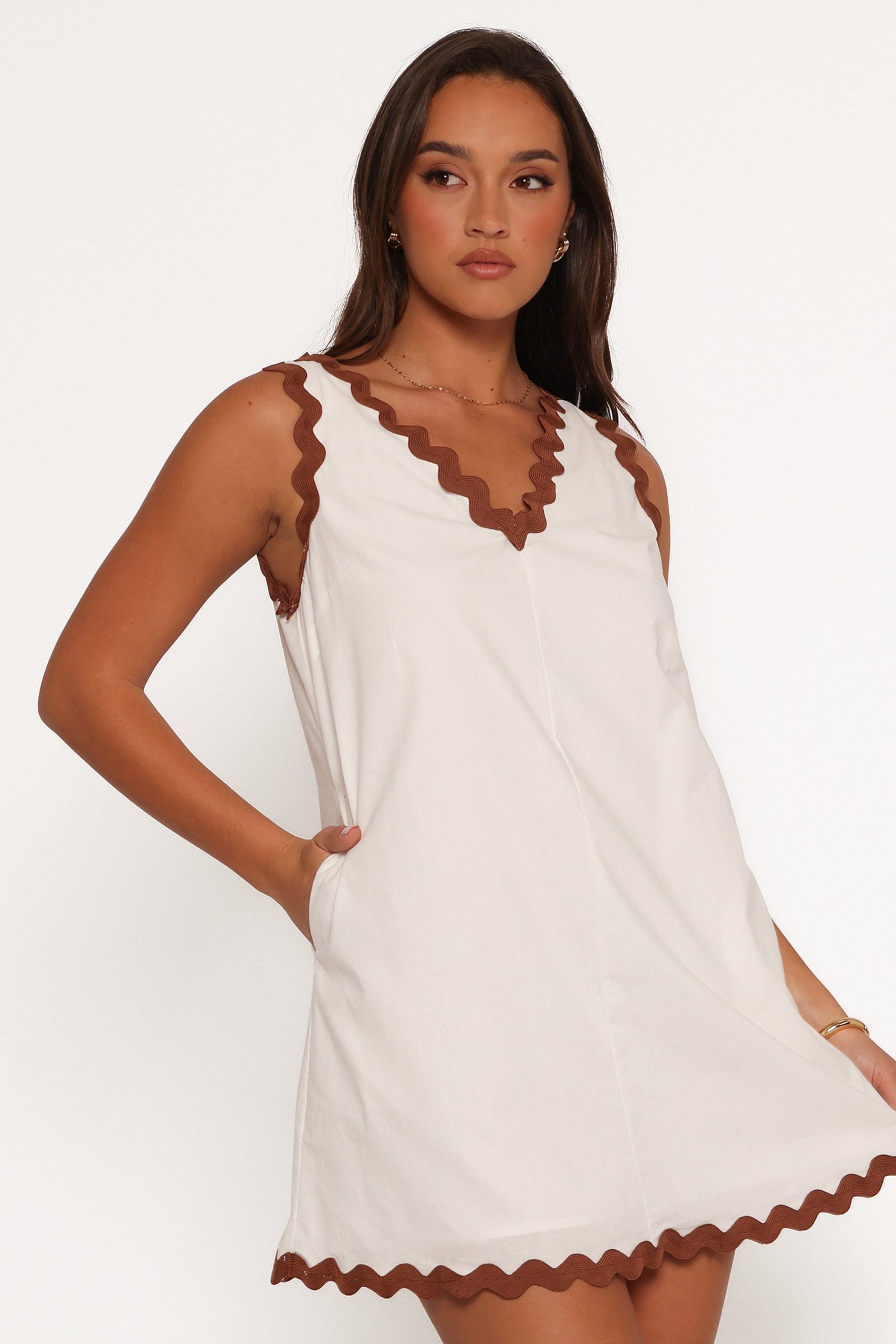 Calliope Mini Dress - White Tan - Image 7