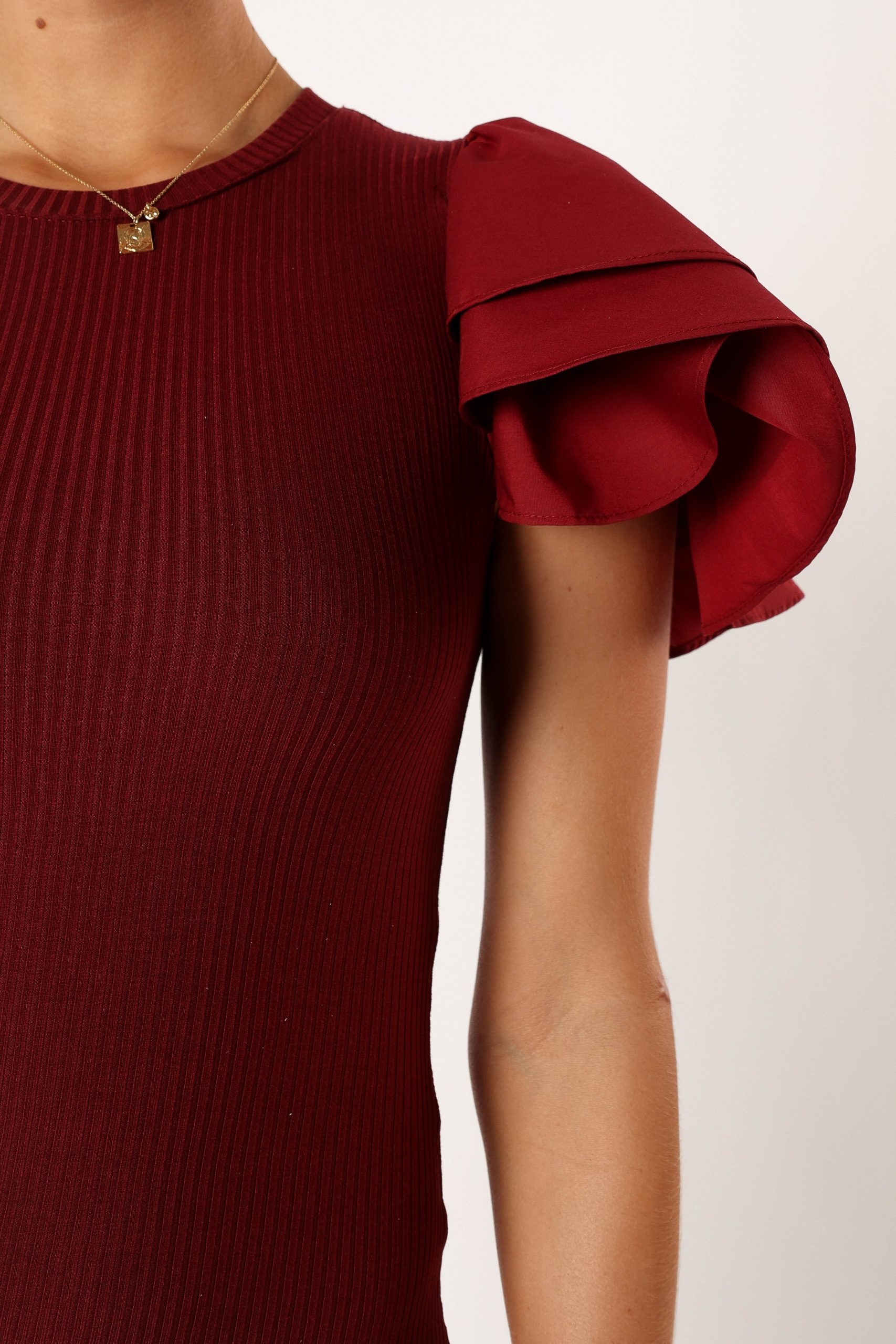 Cally Ruffle Sleeve Midi Dress - Wine - Image 9