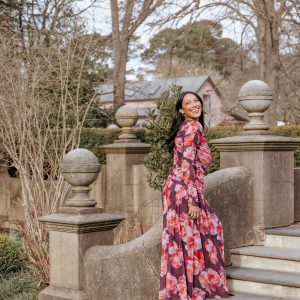 Calypso Long Sleeve Maxi Dress - Burgundy Peony