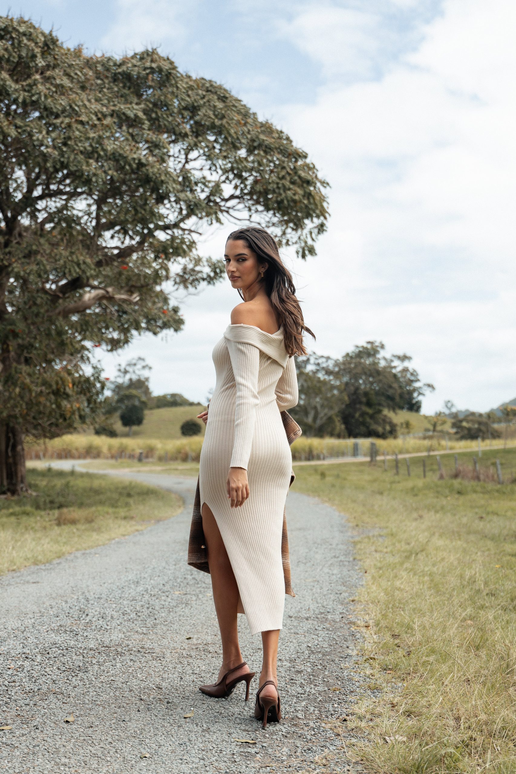Cammie Long Sleeve Midi Dress - Beige - Image 11