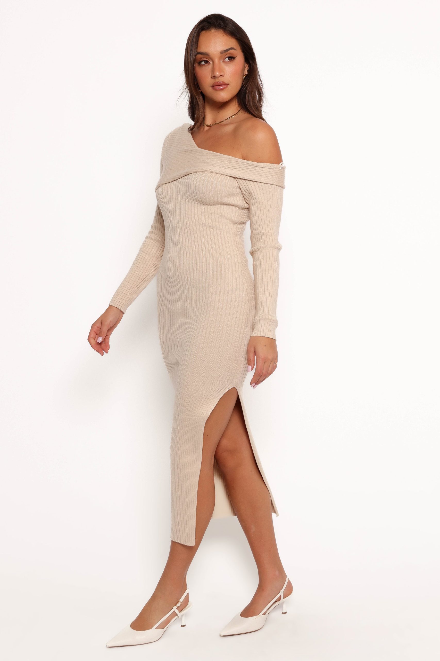 Cammie Long Sleeve Midi Dress - Beige - Image 2