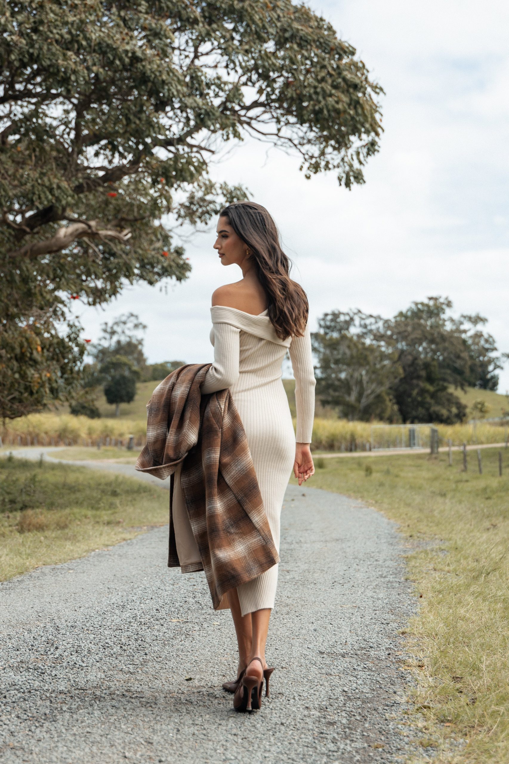 Cammie Long Sleeve Midi Dress - Beige - Image 3