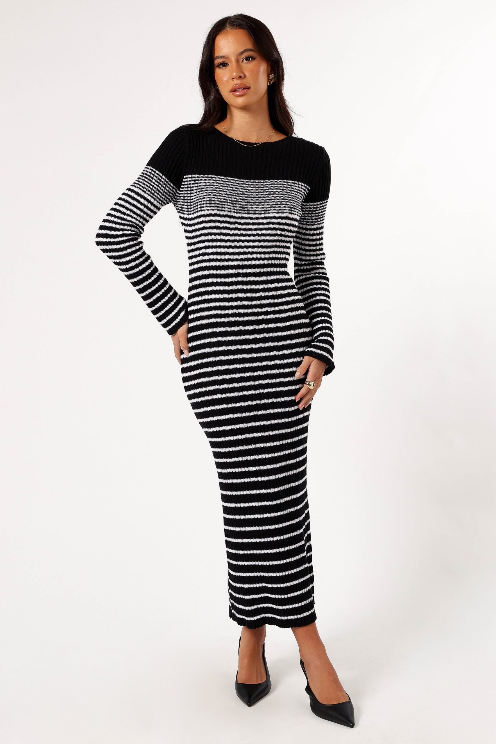 Camy Long Sleeve Midi Dress - Black/White - Image 2