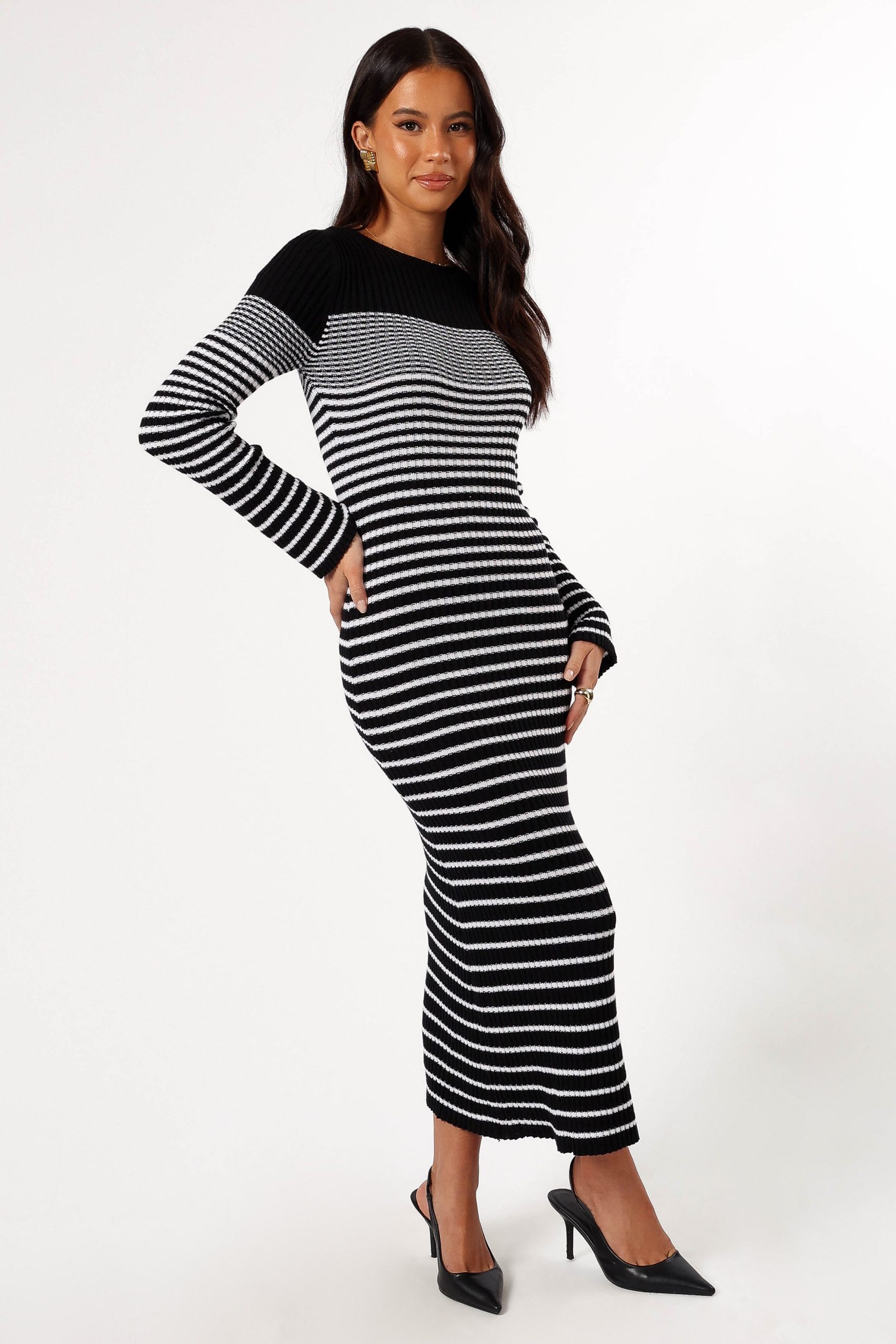 Camy Long Sleeve Midi Dress - Black/White - Image 4