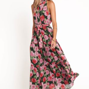Caroline Maxi Halter Dress - Black Floral