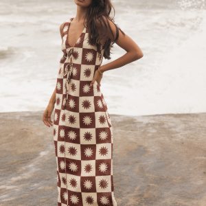 Carson Midi Dress - Brown Cream