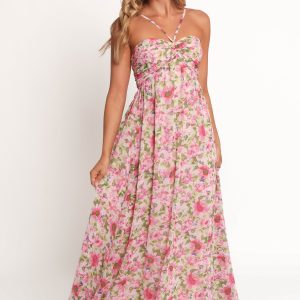 Cascade Halterneck Maxi Dress - Carmine Rose