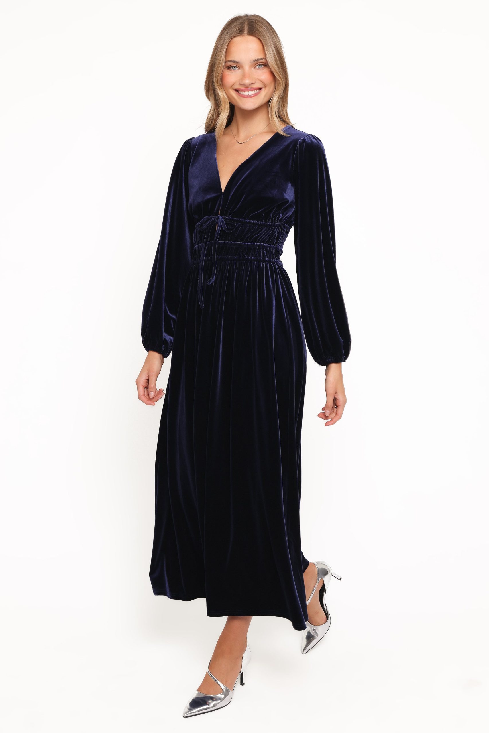 Cece Velvet Long Sleeve Maxi Dress - Midnight Blue - Image 3