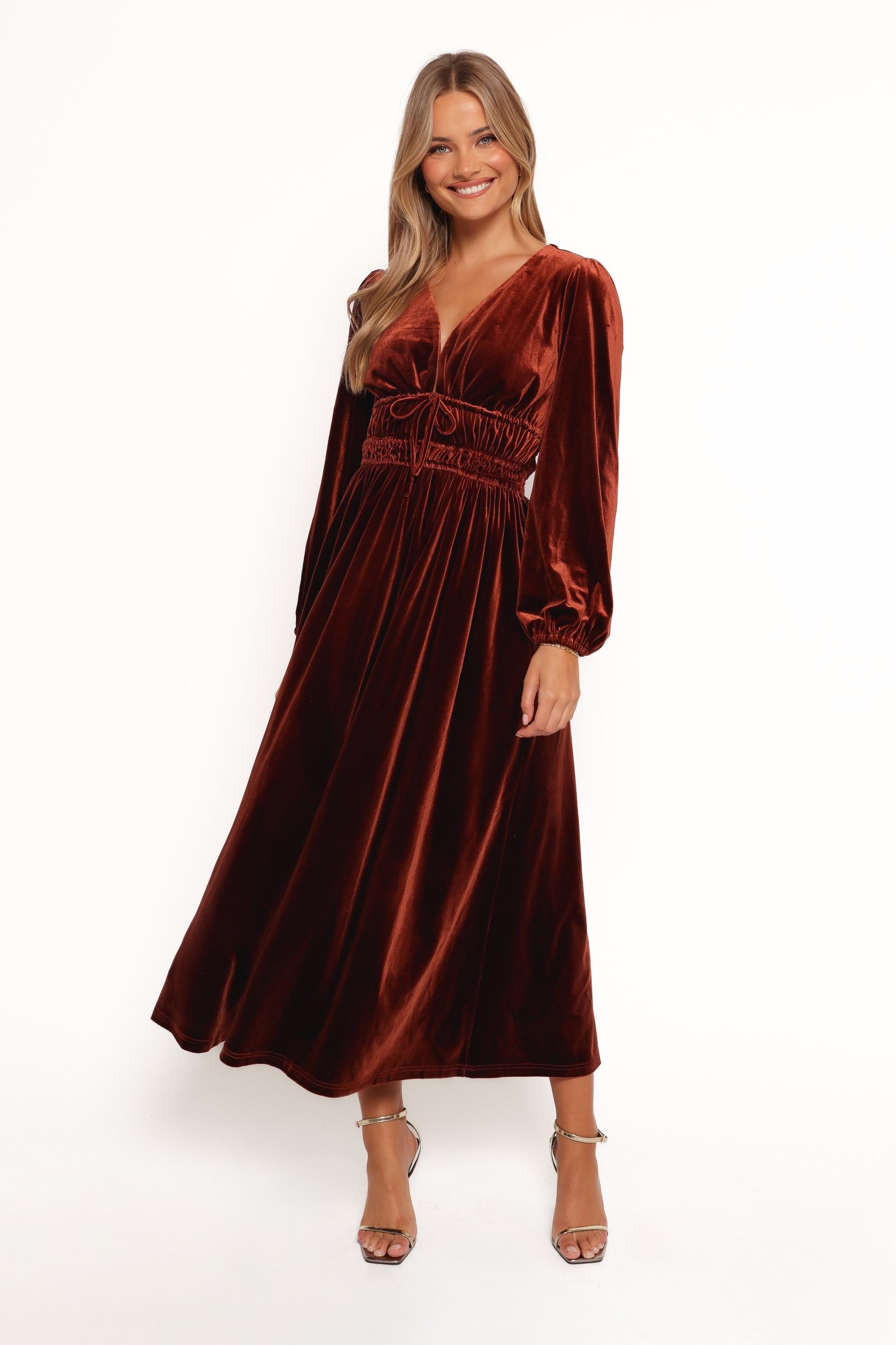Cece Velvet Long Sleeve Maxi Dress - Rust - Image 3