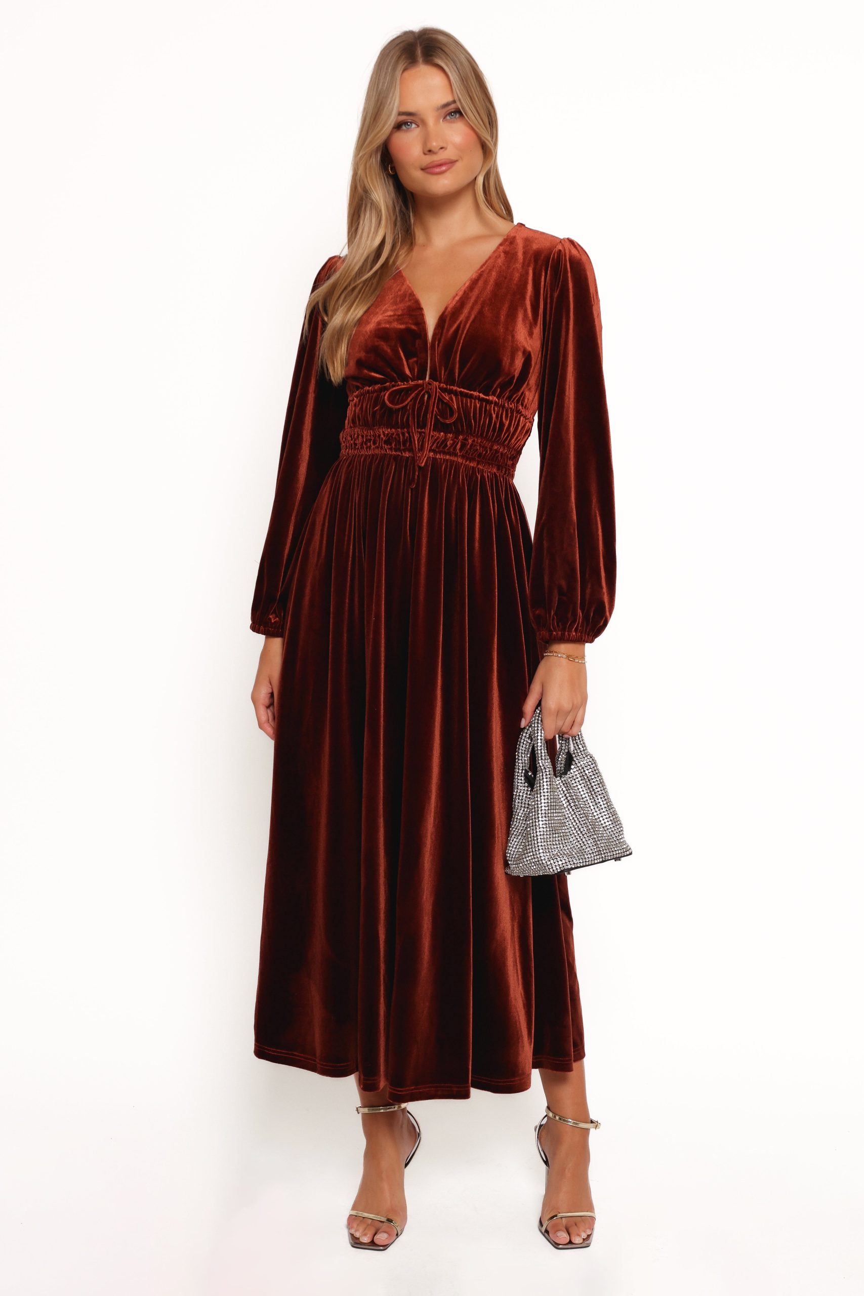Cece Velvet Long Sleeve Maxi Dress - Rust - Image 4