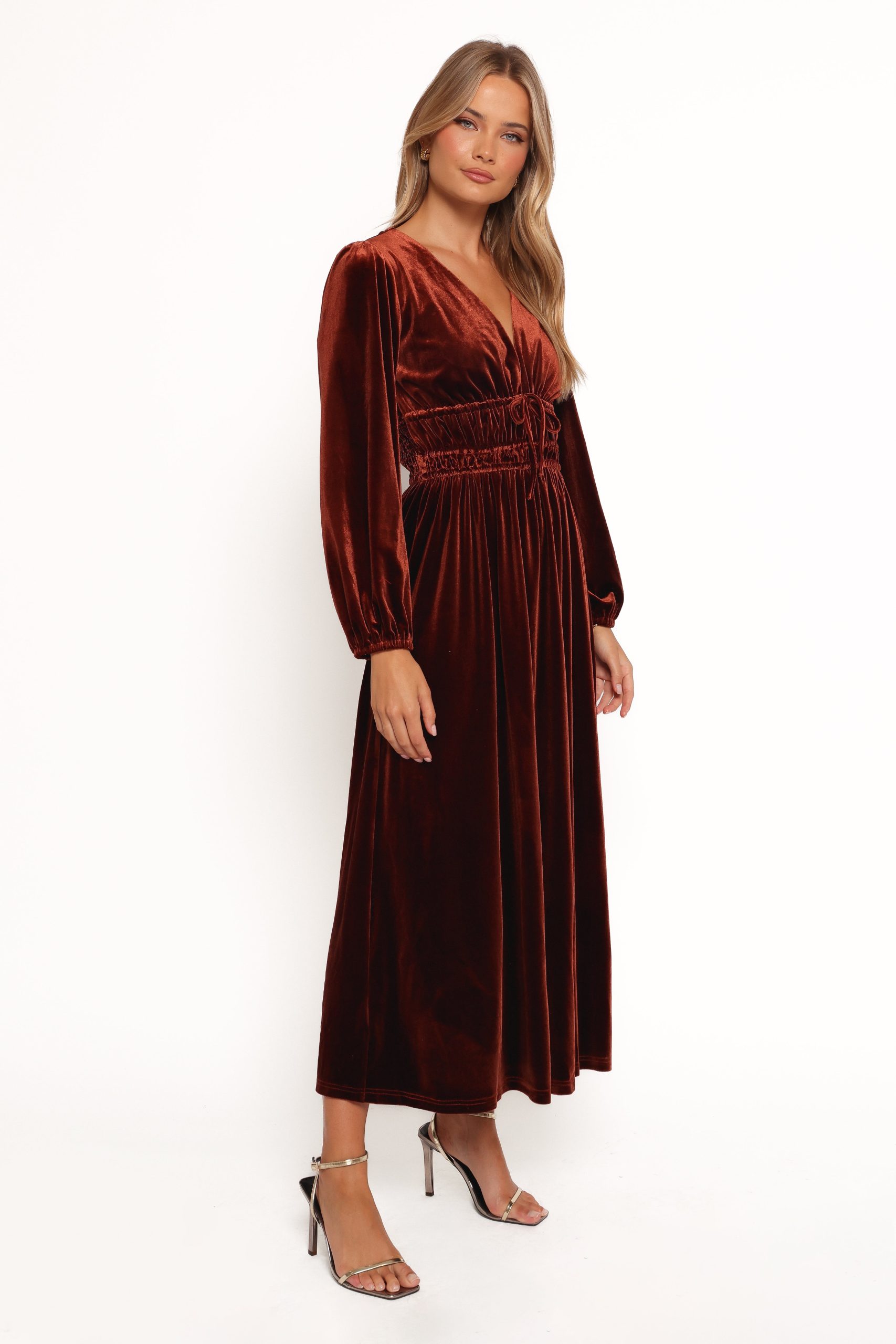 Cece Velvet Long Sleeve Maxi Dress - Rust - Image 7