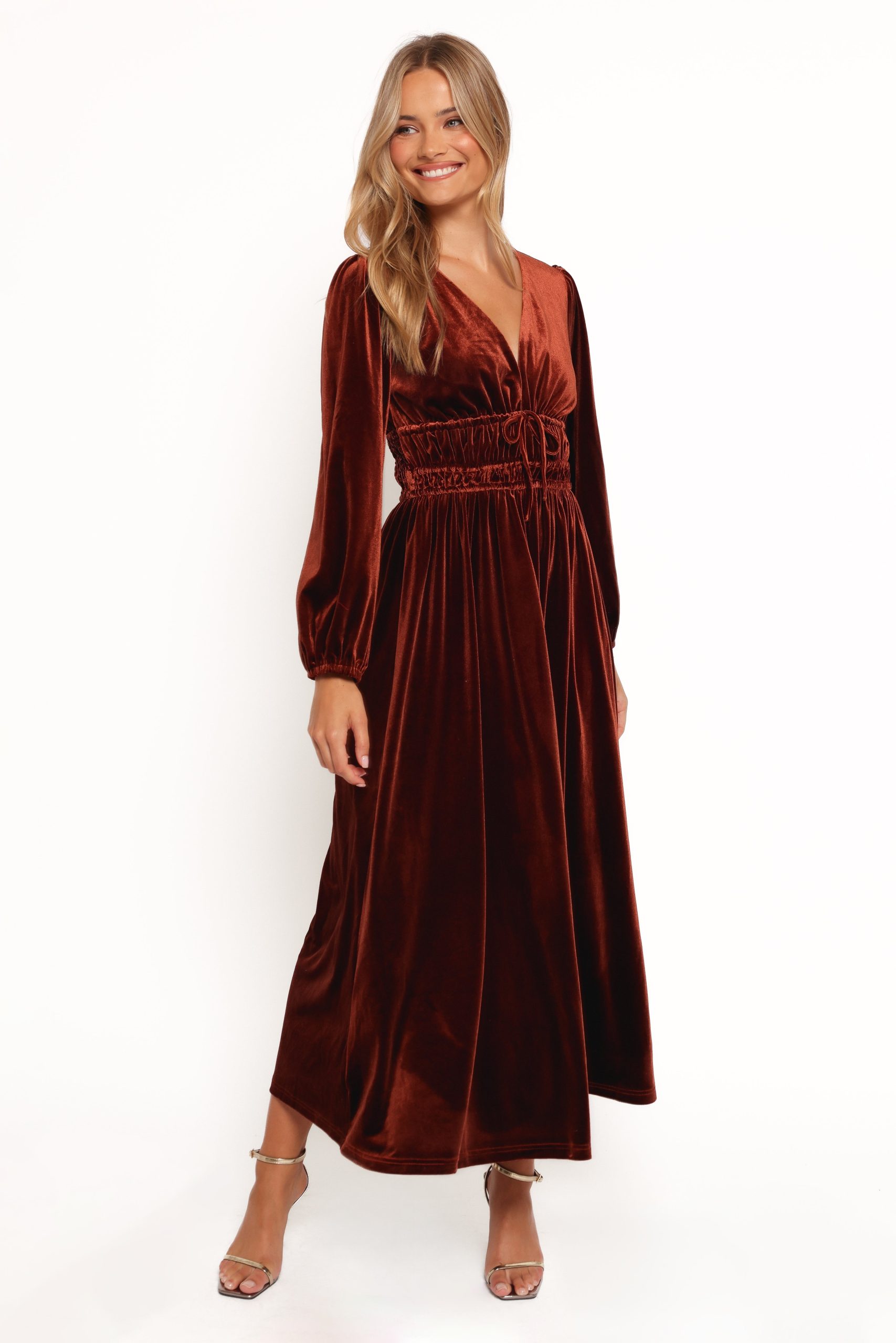Cece Velvet Long Sleeve Maxi Dress - Rust - Image 8