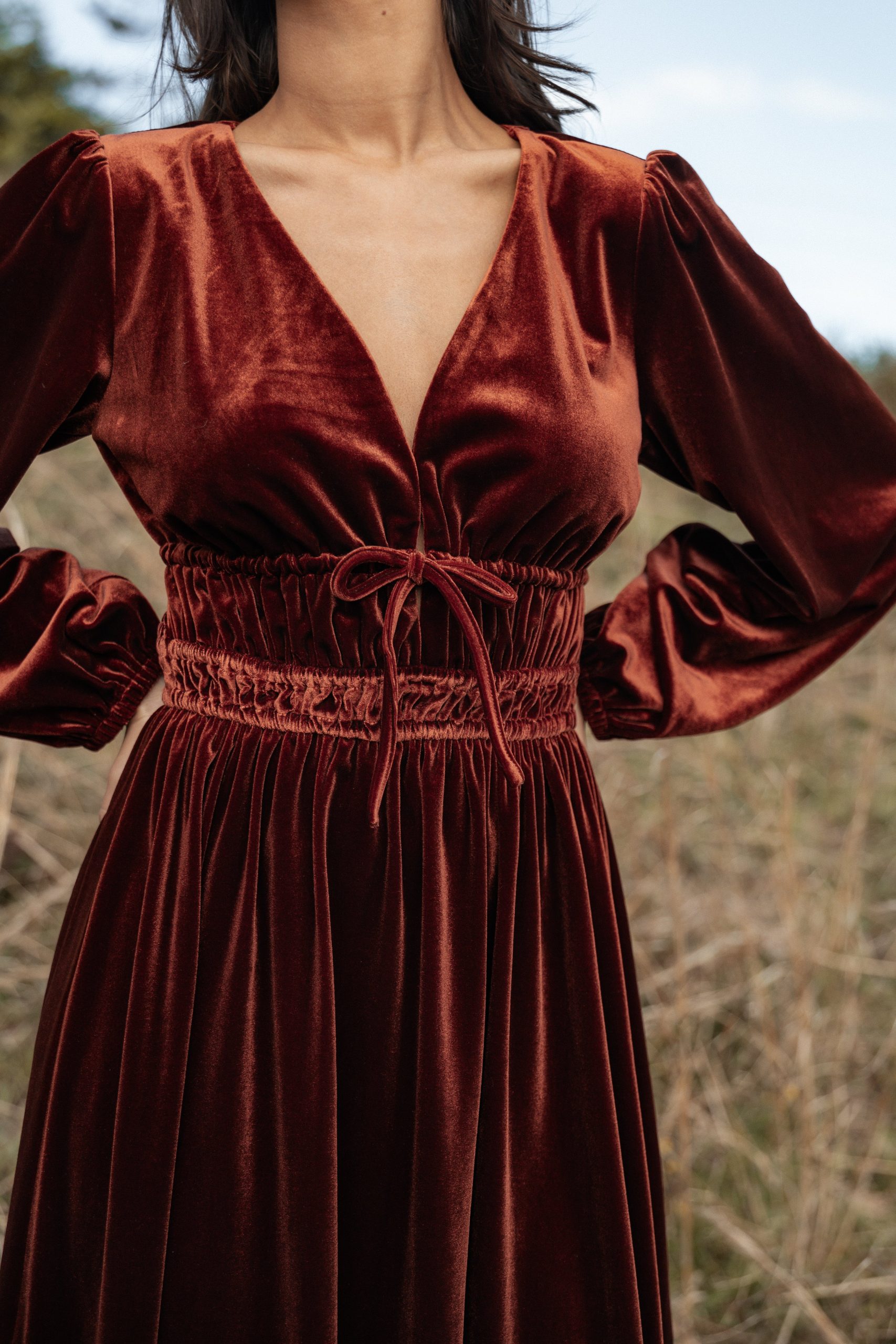 Cece Velvet Long Sleeve Maxi Dress - Rust - Image 2