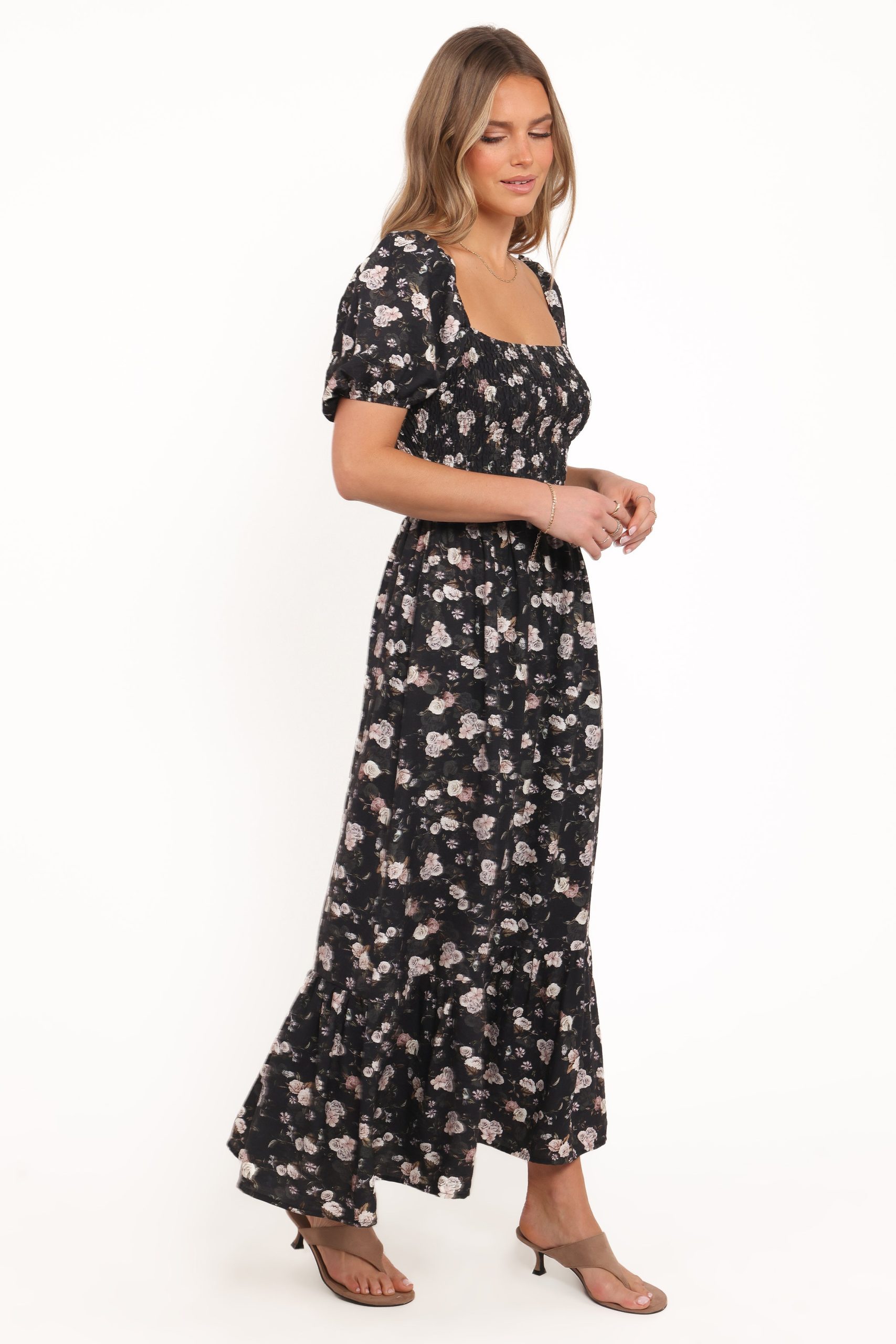Cecelia Puff Sleeve Maxi Dress - Black Floral - Image 4