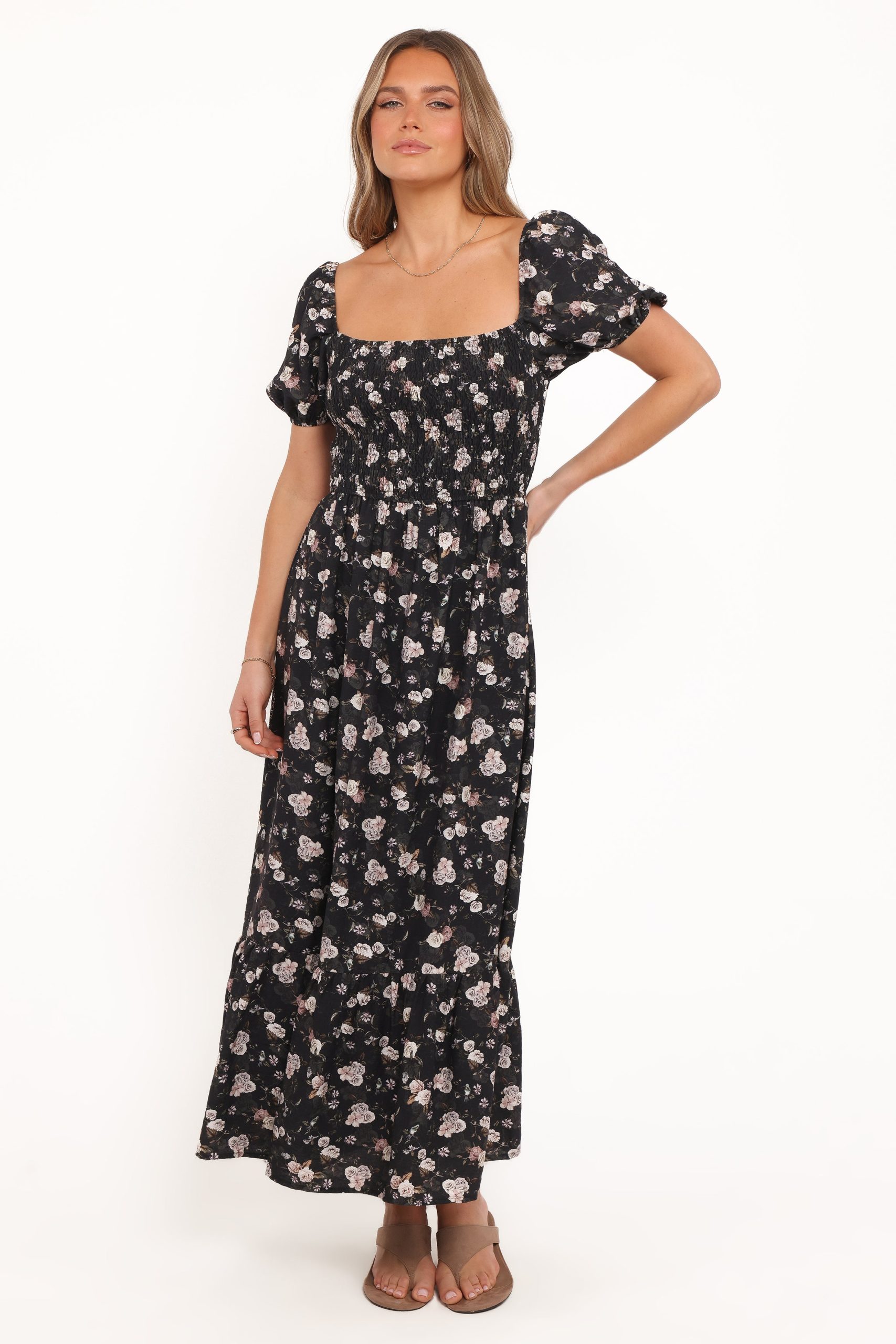 Cecelia Puff Sleeve Maxi Dress - Black Floral - Image 6