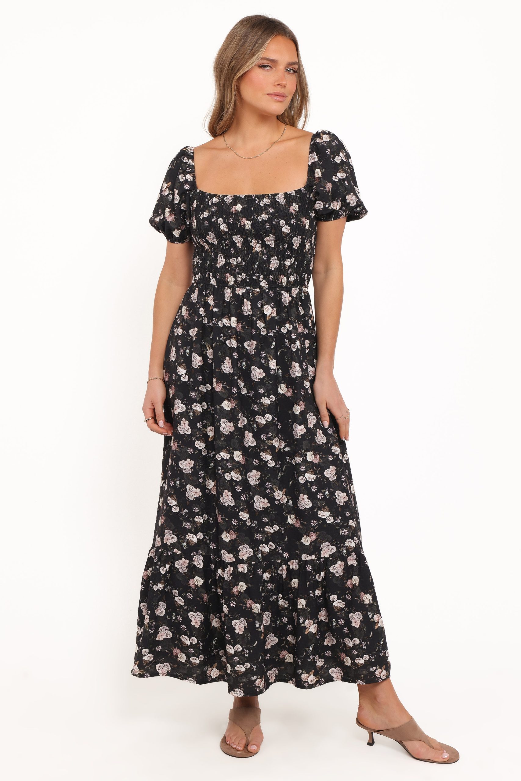 Cecelia Puff Sleeve Maxi Dress - Black Floral - Image 2