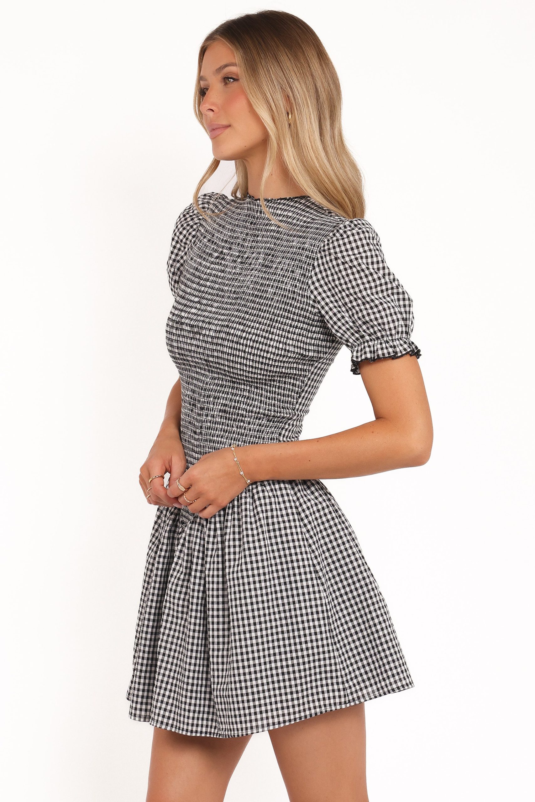 Celine Mini Dress - Black Gingham - Image 4