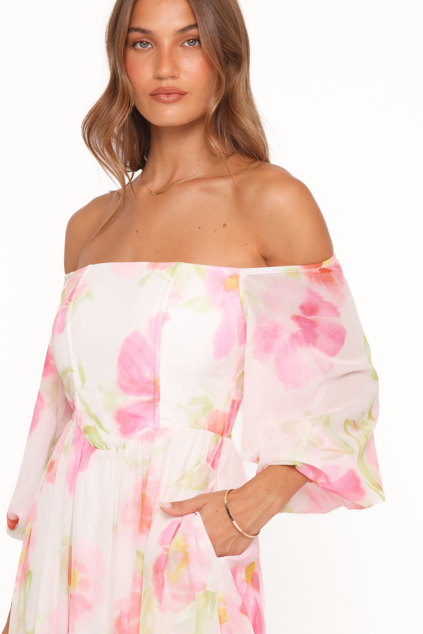 Chantel Off Shoulder Maxi Dress - Pink Garden Floral - Image 3
