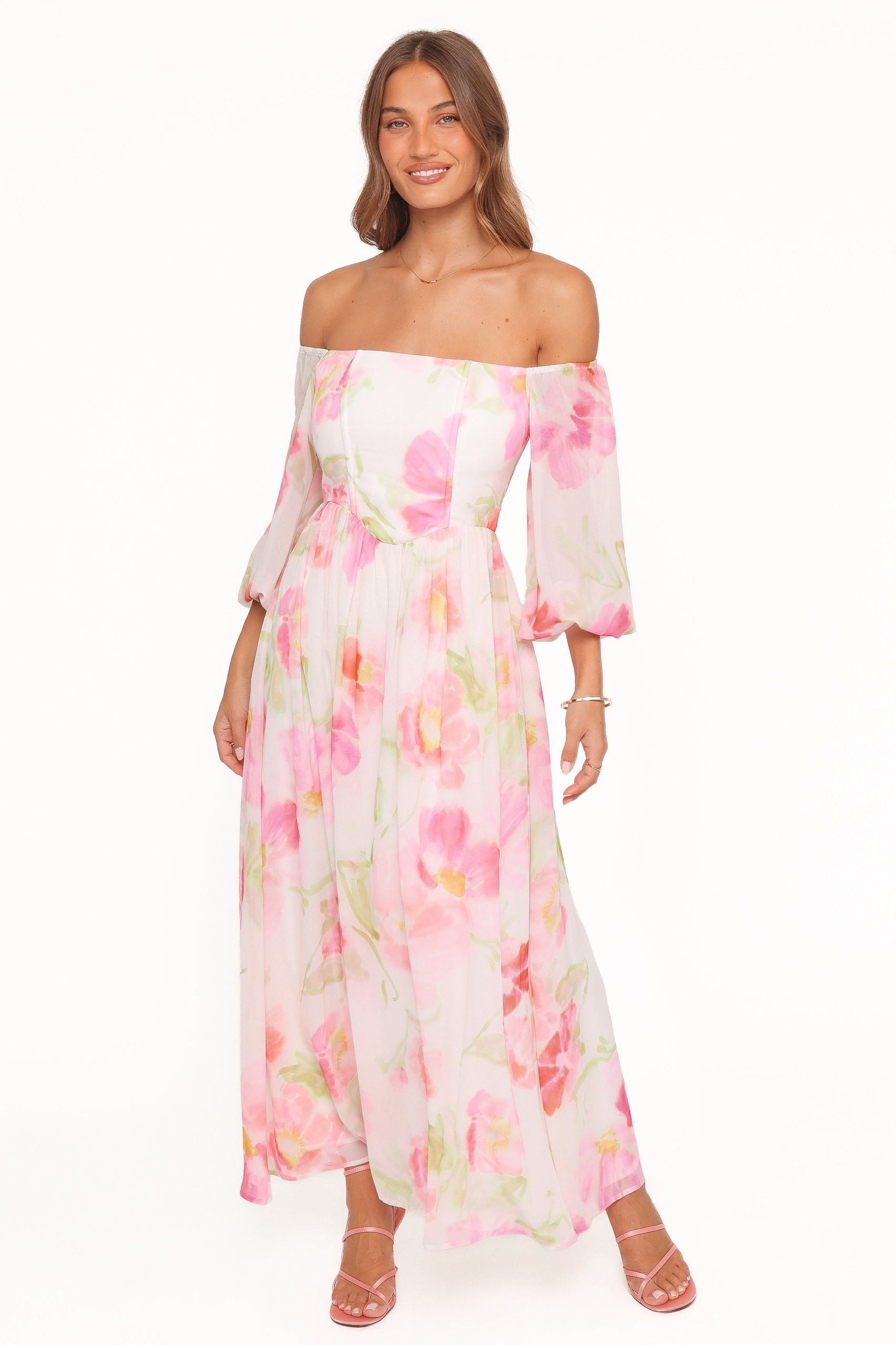 Chantel Off Shoulder Maxi Dress - Pink Garden Floral - Image 2