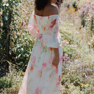 Chantel Off Shoulder Maxi Dress - Pink Garden Floral