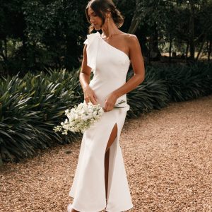 Charmed One Shoulder Midi Dress - Off White