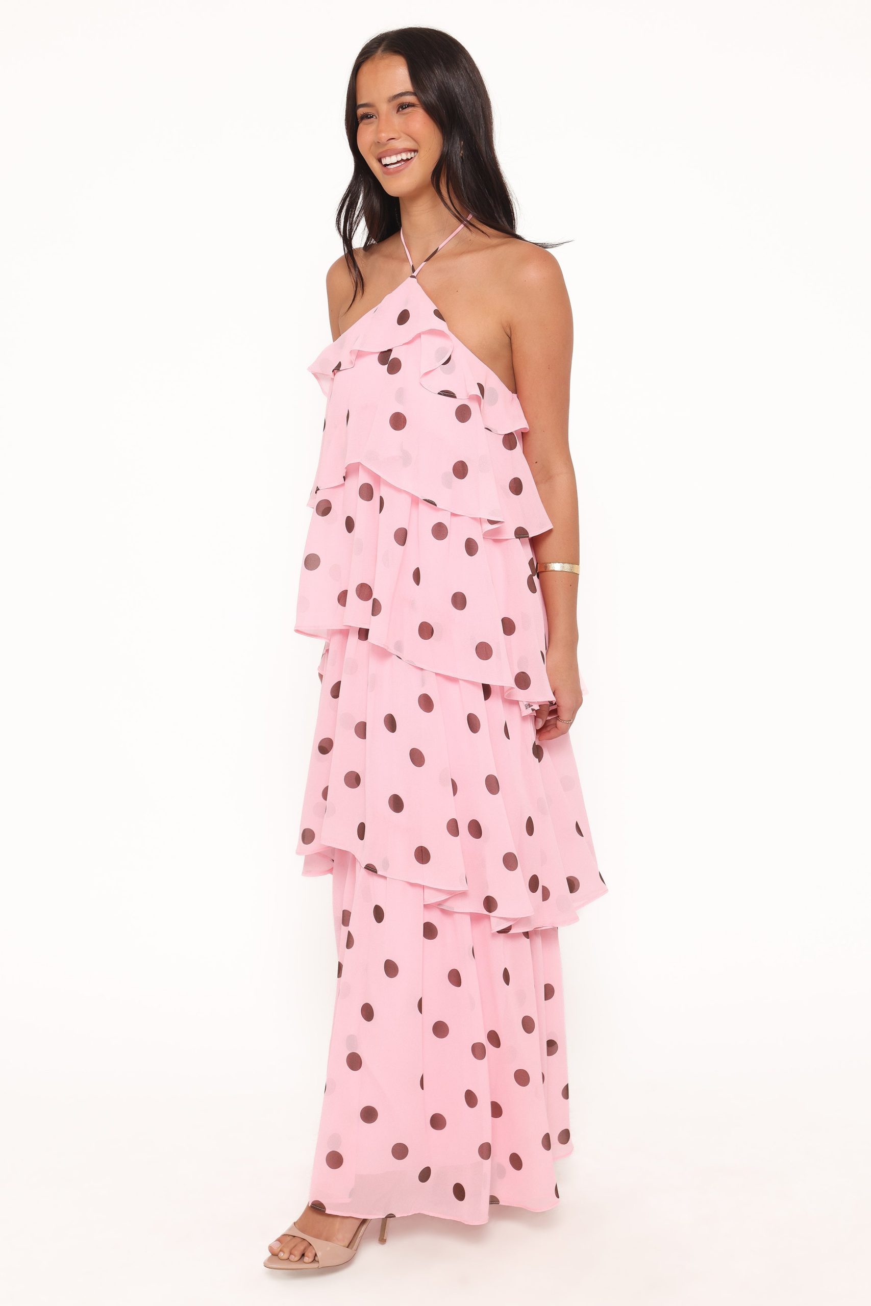 Chasity Halterneck Maxi Dress - Pink Polka Dot - Image 4