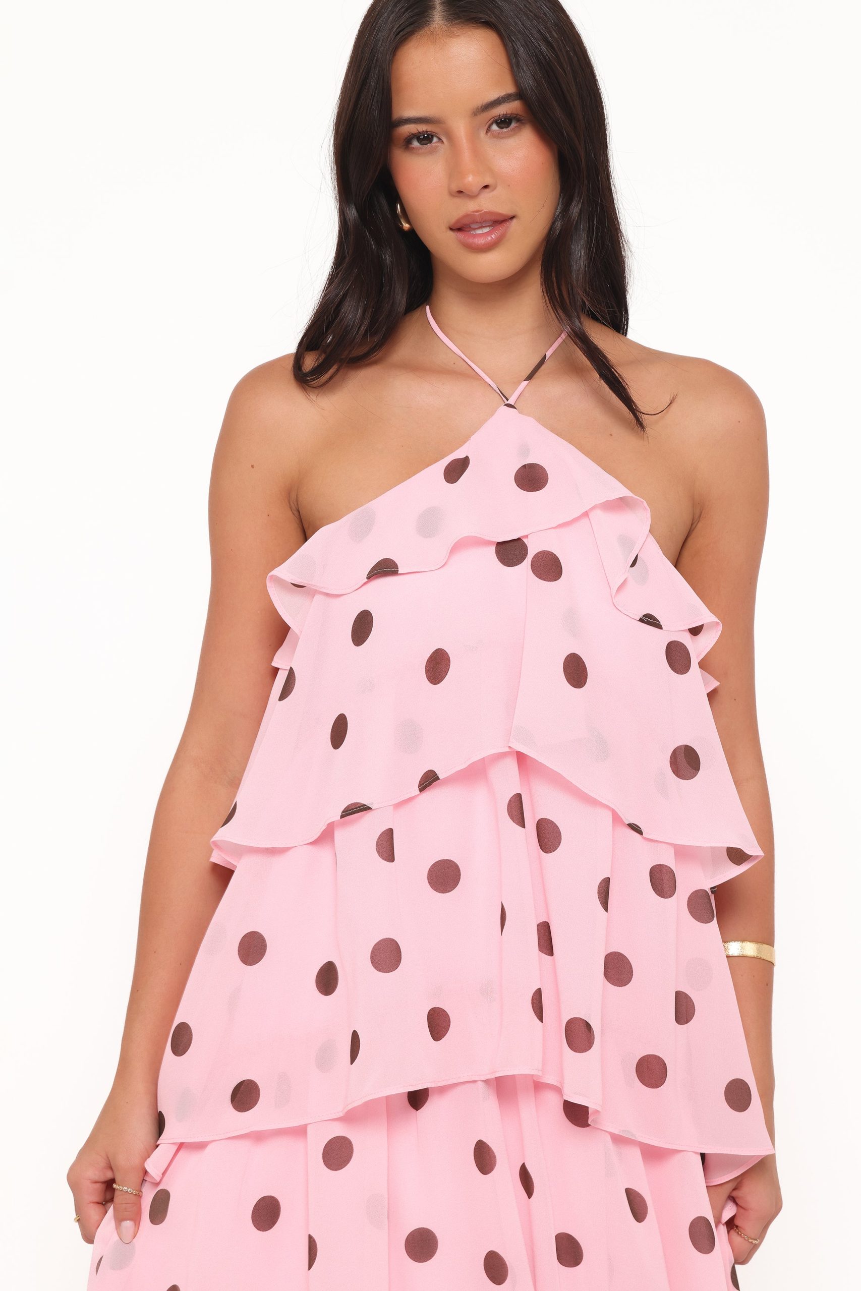 Chasity Halterneck Maxi Dress - Pink Polka Dot - Image 3