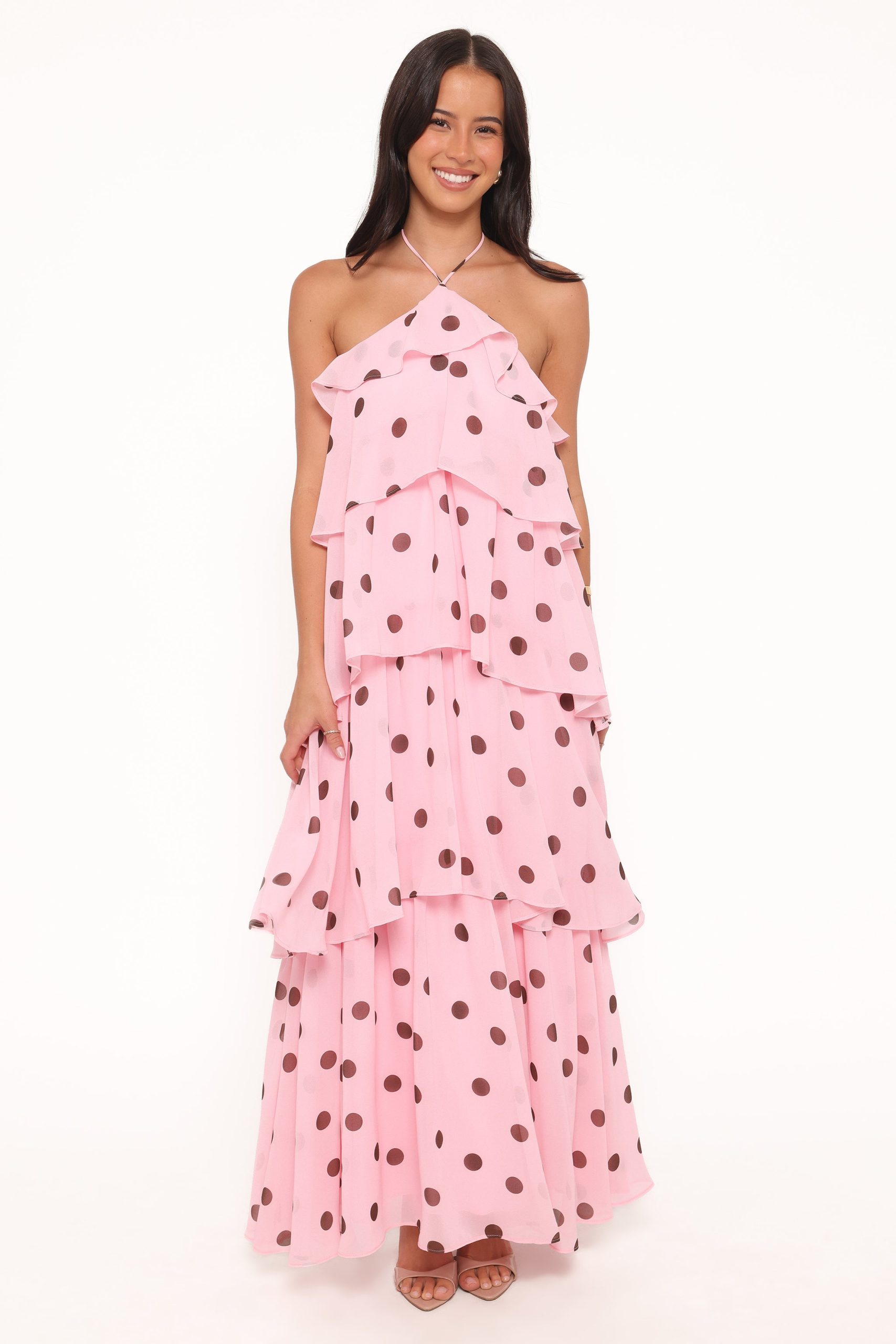 Chasity Halterneck Maxi Dress - Pink Polka Dot - Image 2